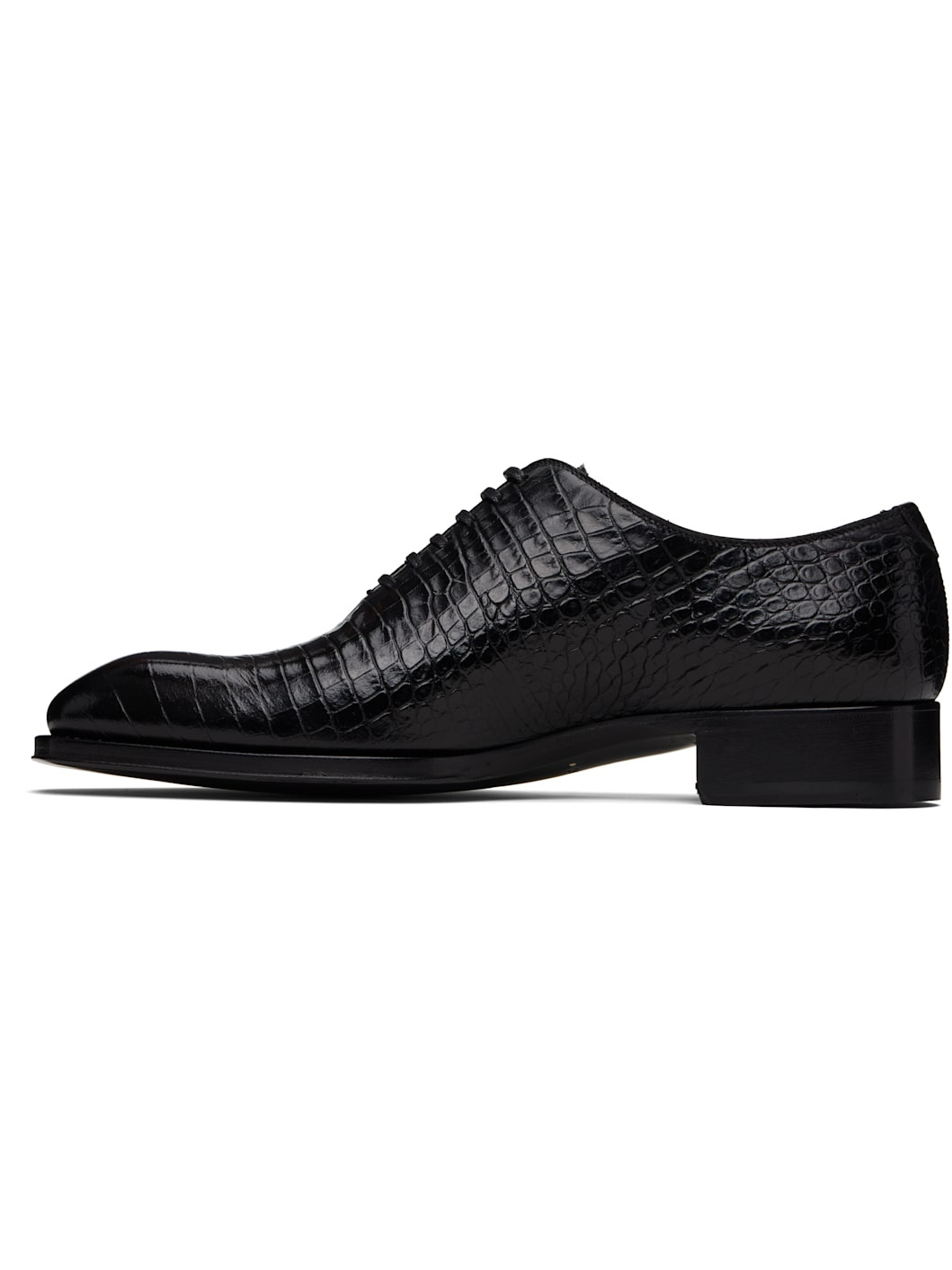 Black Shiny Printed Croc Elkan Oxfords - 3
