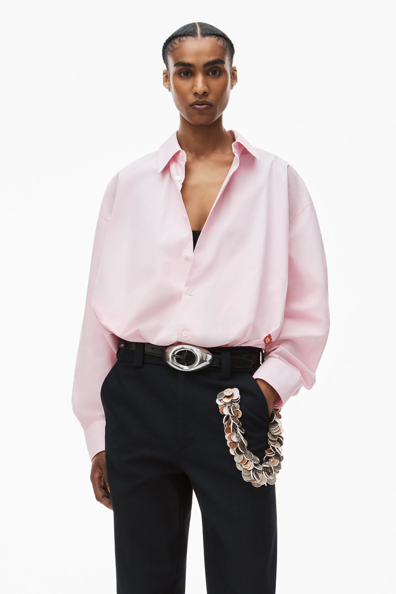 Alexander Wang button up long sleeve boyfriend shirt in cotton with logo outlook