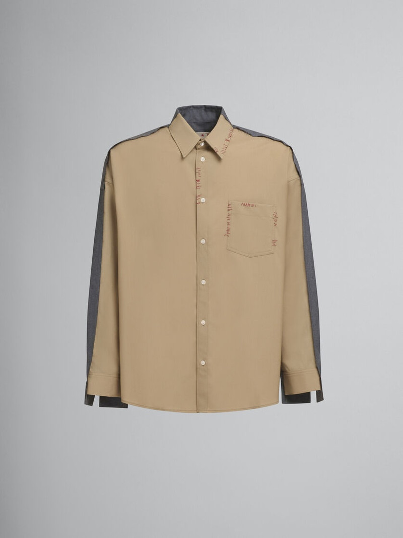 BEIGE TROPICAL WOOL SHIRT WITH CONTRAST BACK 1
