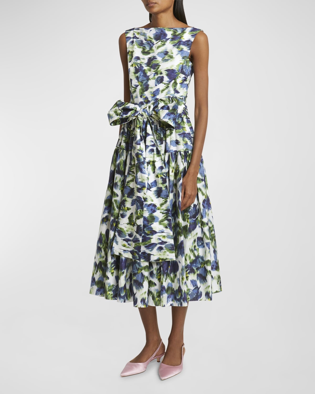 Floral Abstract Print Bow Midi Dress - 3