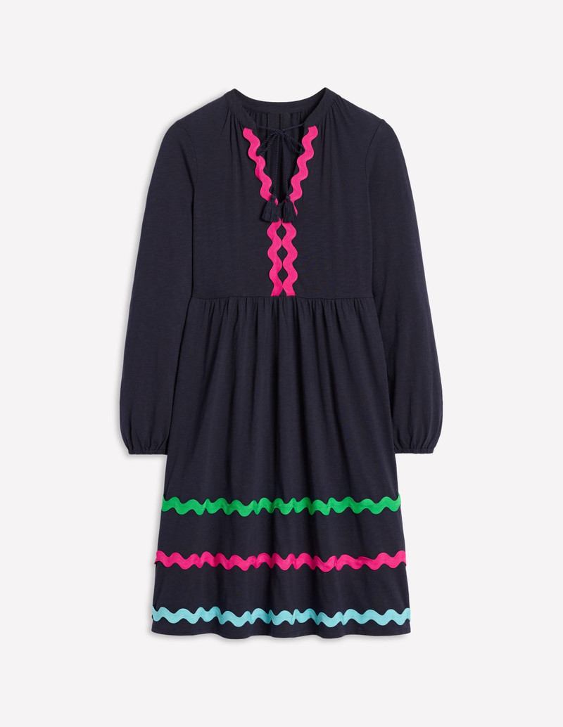 Corinna Ric Rac Jersey Dress-Navy 1