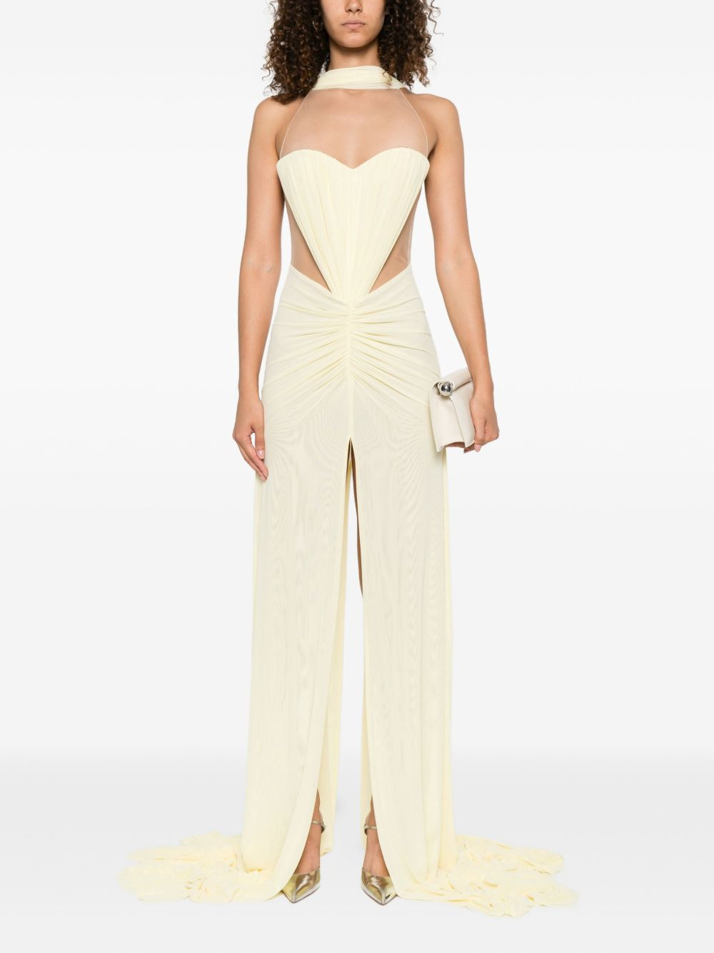 tulle-insert draped maxi dress - 2