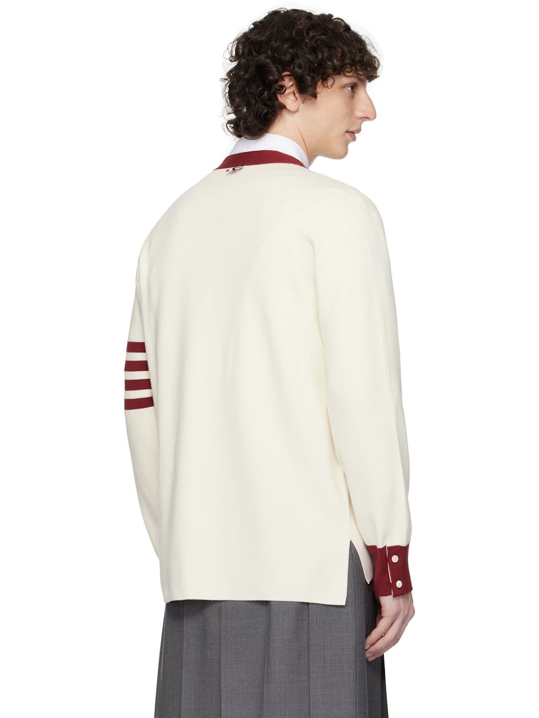 Off-White Milano Stitch 4-Bar V Neck Rugby Cardigan - 3