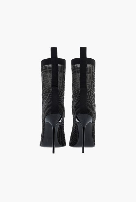 Black stretch mesh Skye ankle boots with Balmain monogram - 3