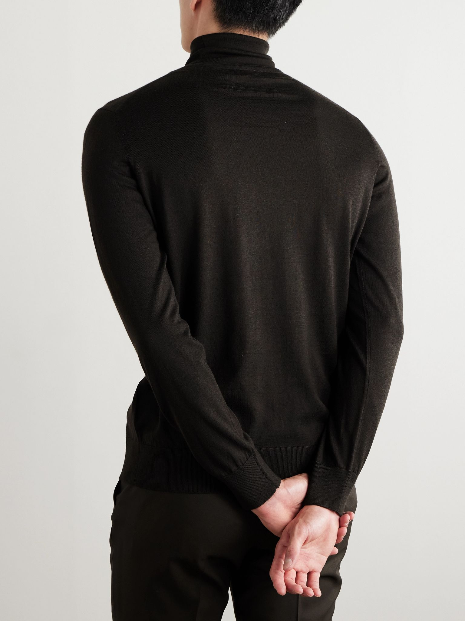 Cashmere and Silk-Blend Rollneck Sweater Brown - 4