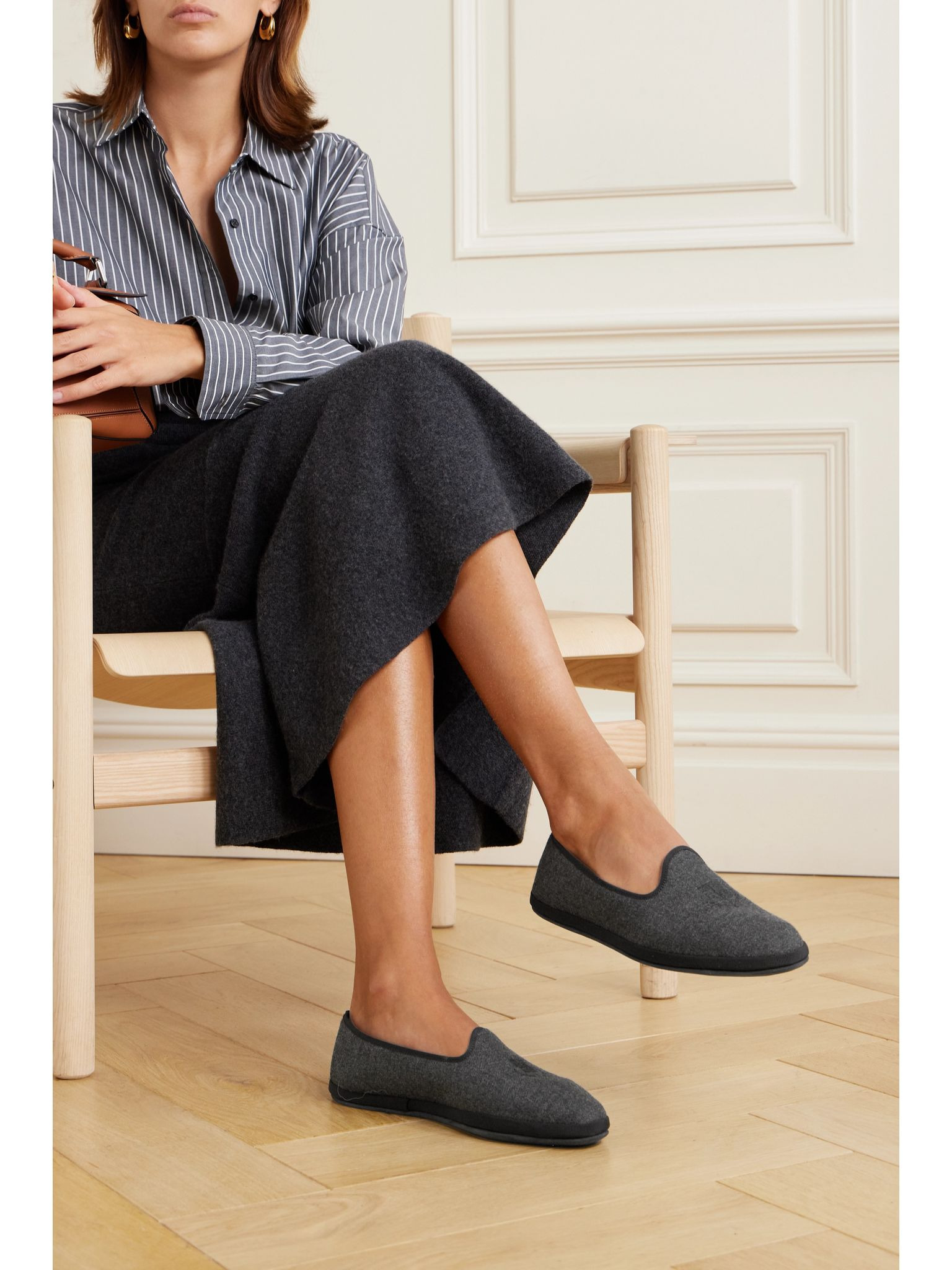 Venice embroidered cashmere-blend flannel slippers Dark gray - 2