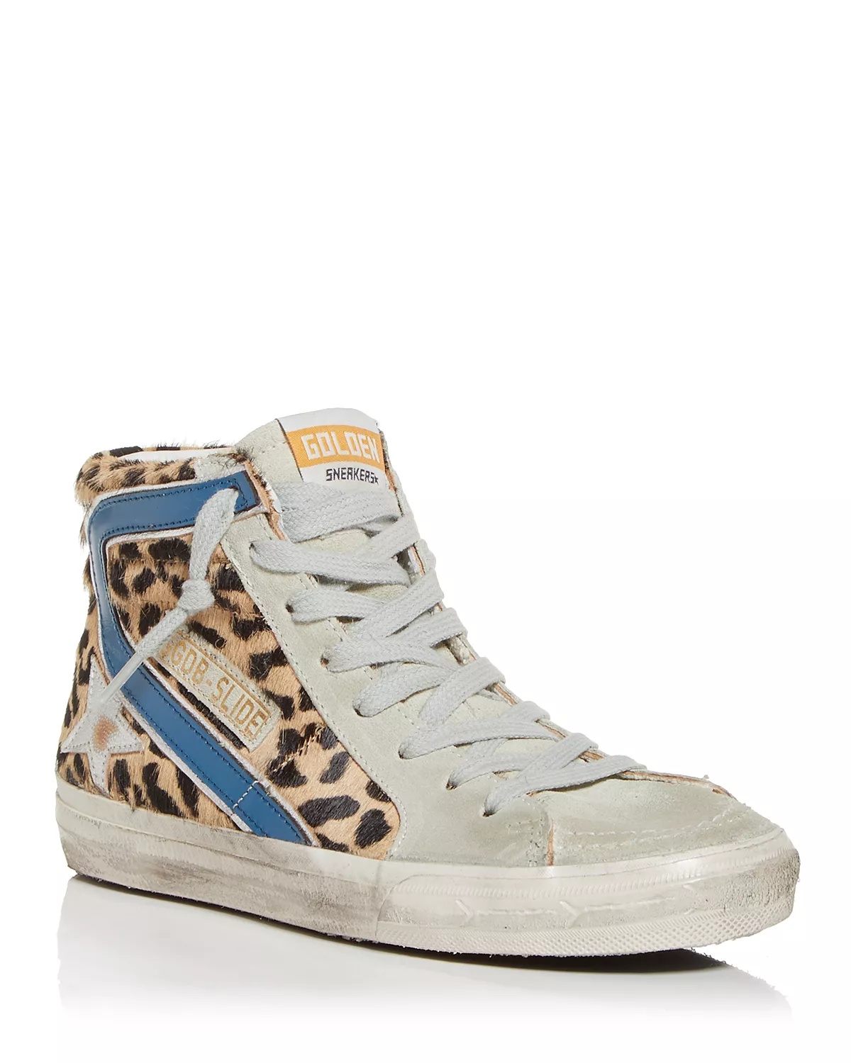 Women's Slide Leopard Print Calf Hair High Top Sneakers - 1