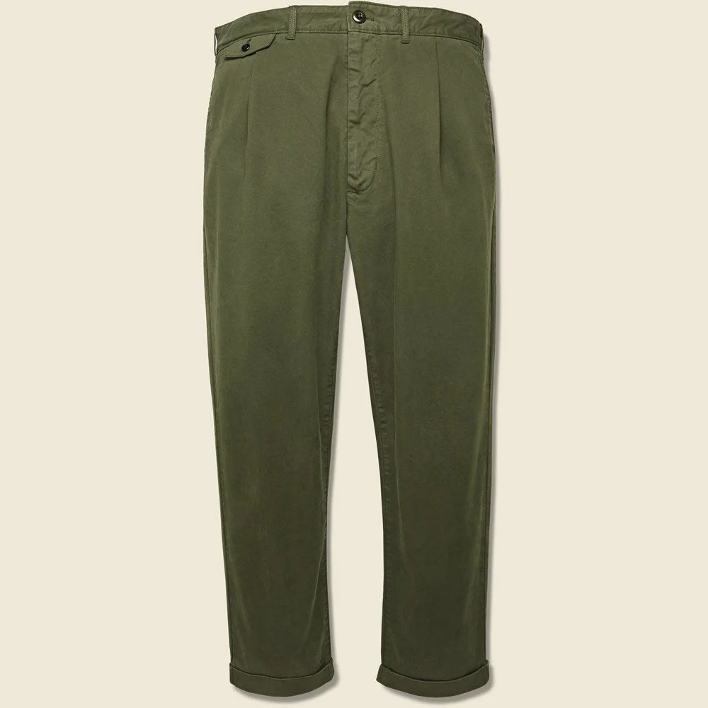 Standard Pleated Chino - Olive - 1