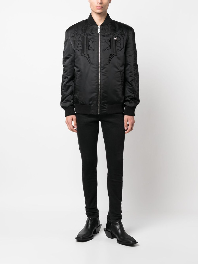 PHILIPP PLEIN logo-embroidered satin bomber jacket outlook