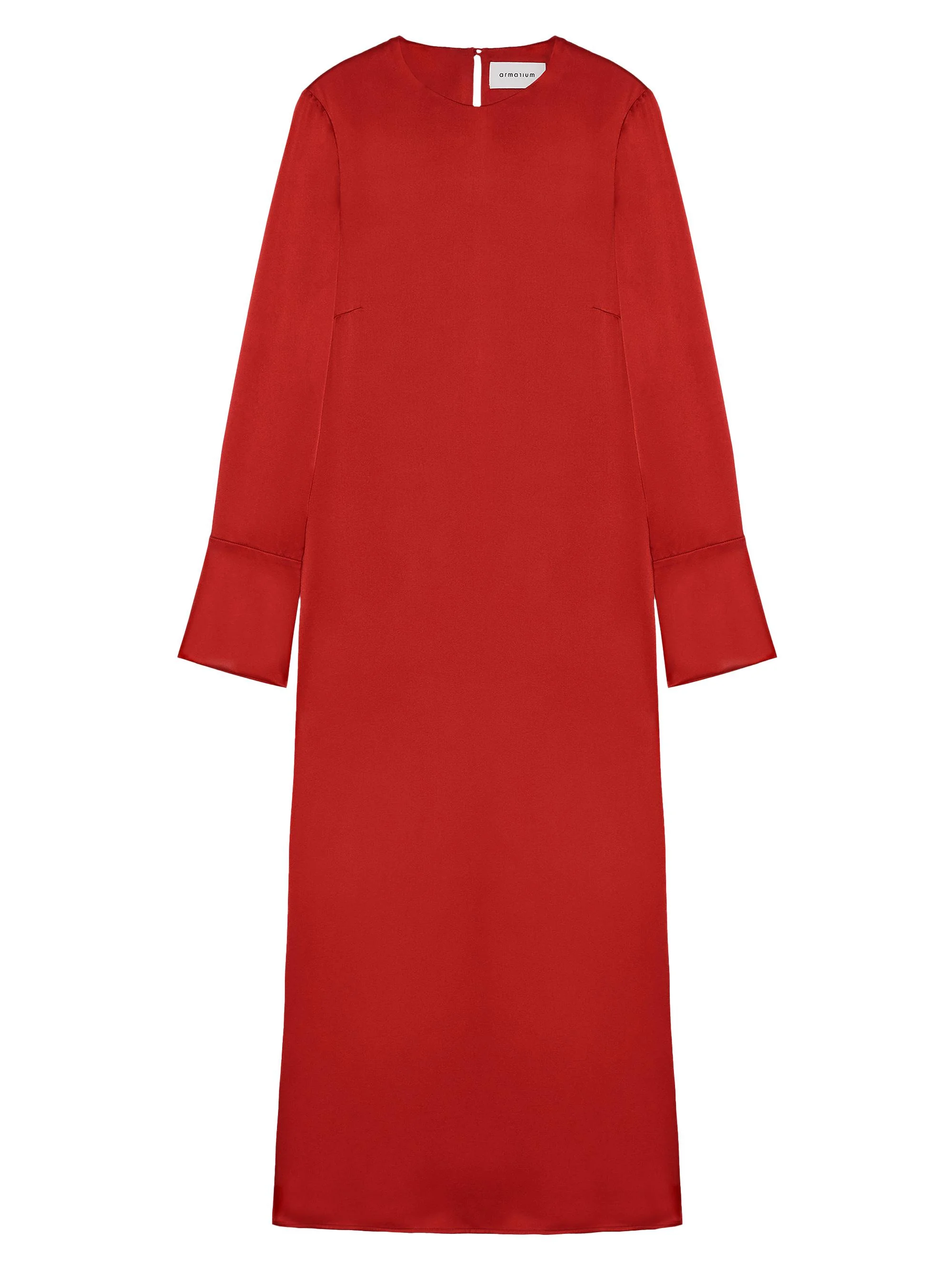 Women's Bruna Long-Sleeve Silk Shift Midi-Dress - Red - 1