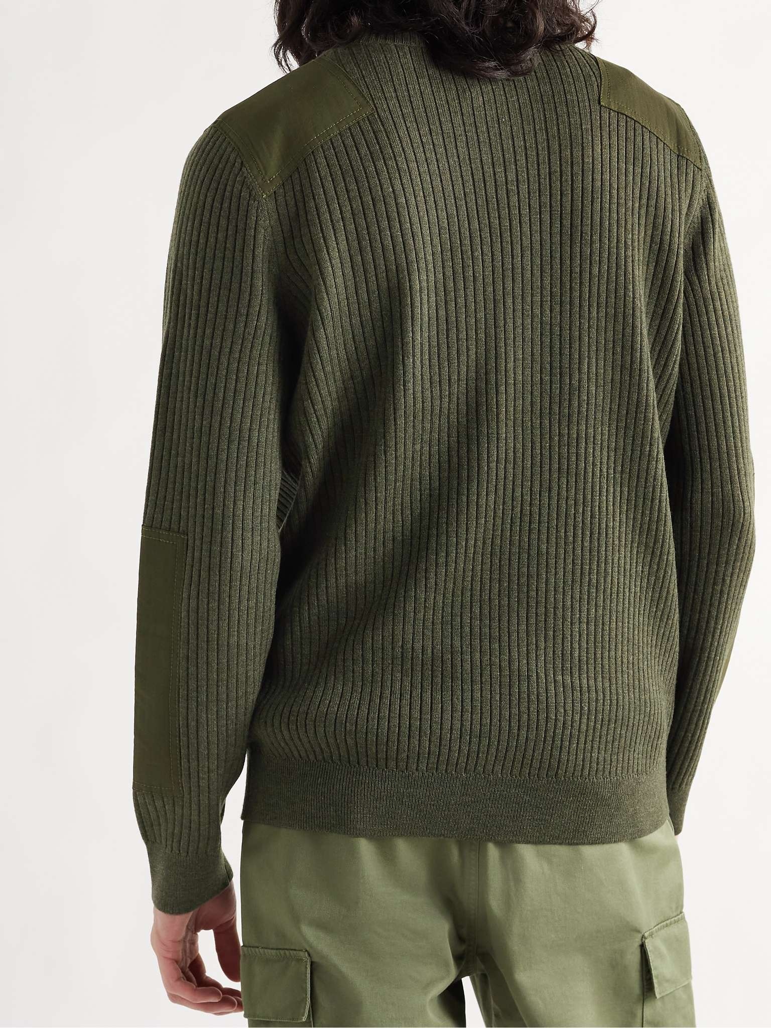 Canvas-Trimmed Ribbed Wool Sweater - 4