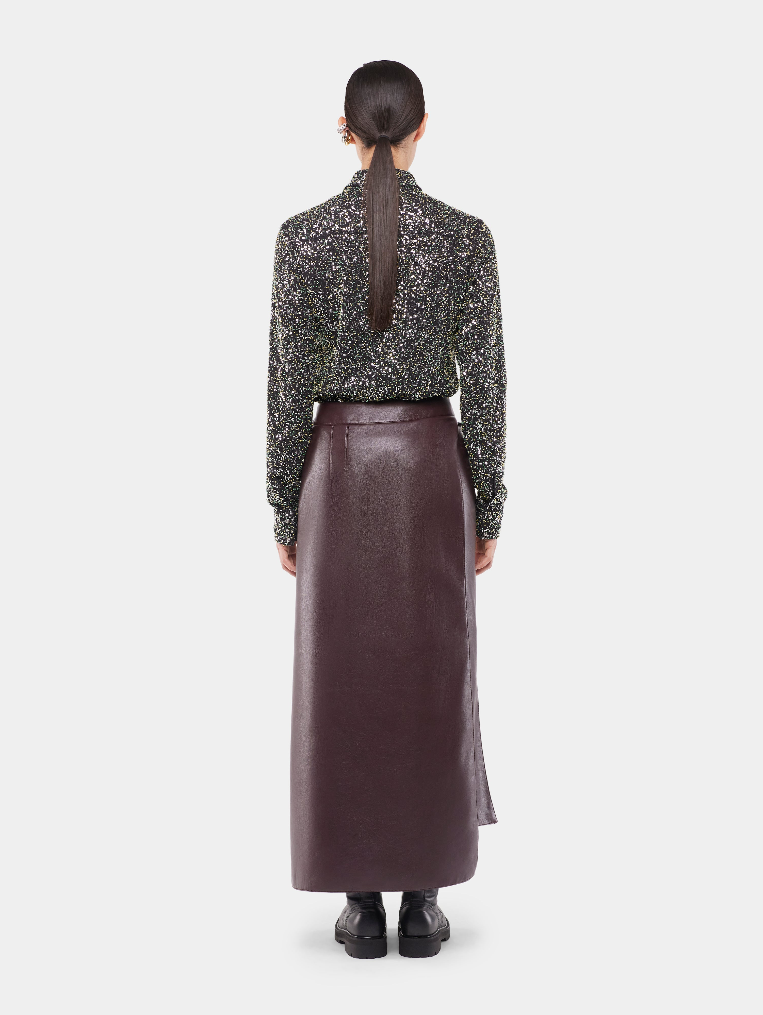 DOUBLE LAYER MIDI SKIRT IN FAKE LEATHER - 4