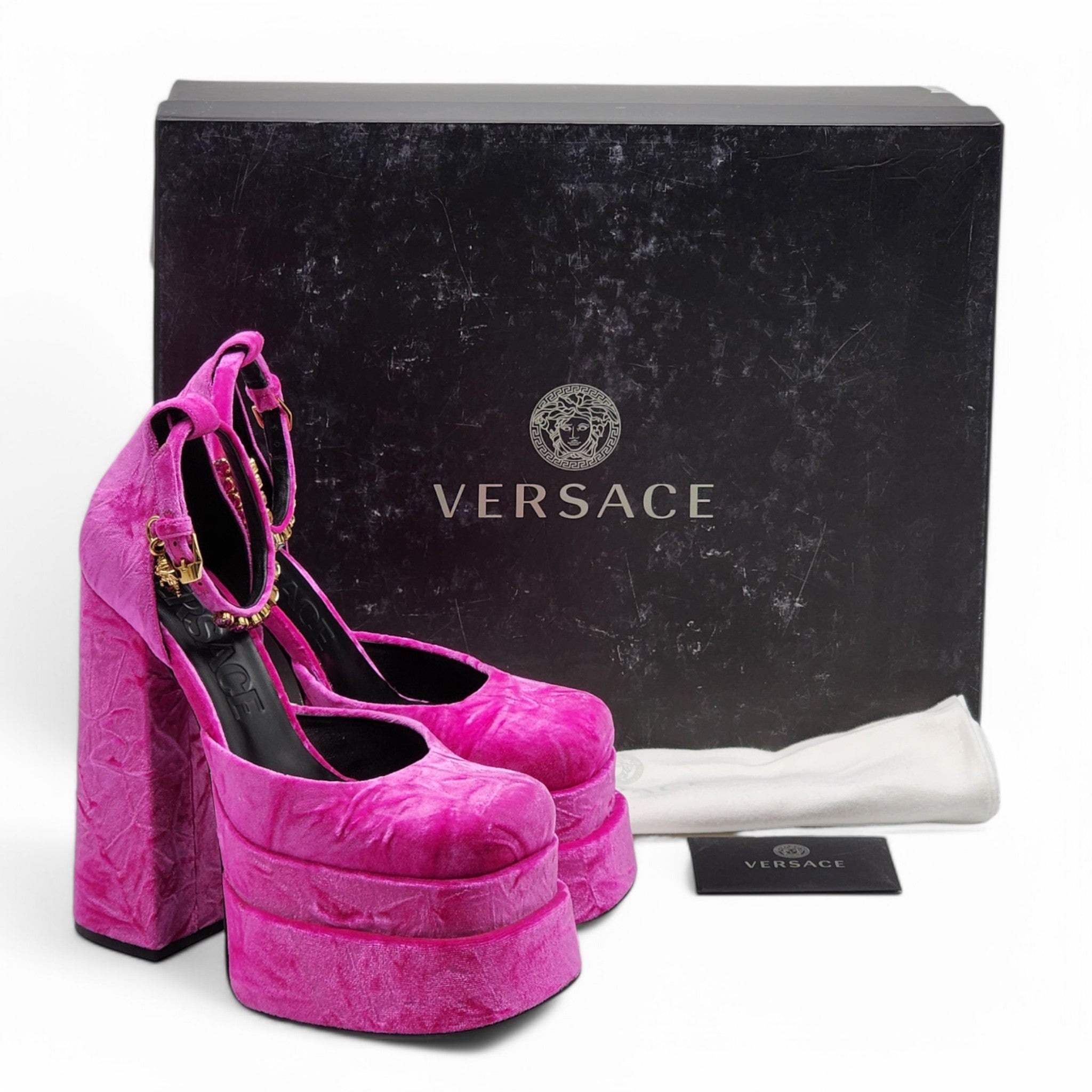 Versace Medusa Aevitas Double Platform Pumps - Velvet Insignia - Pink 37 - 7