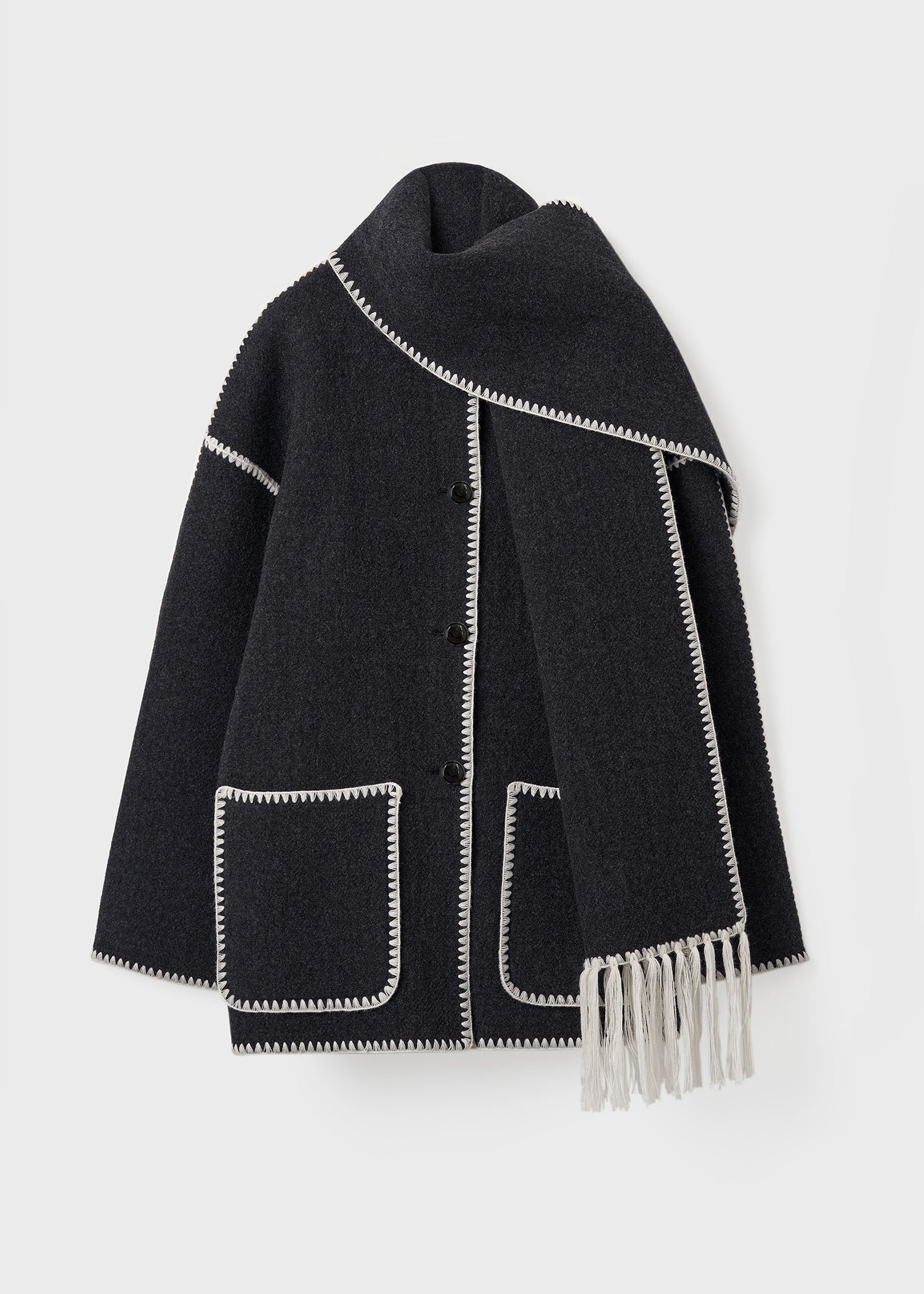 Embroidered scarf jacket dark grey mélange - 1