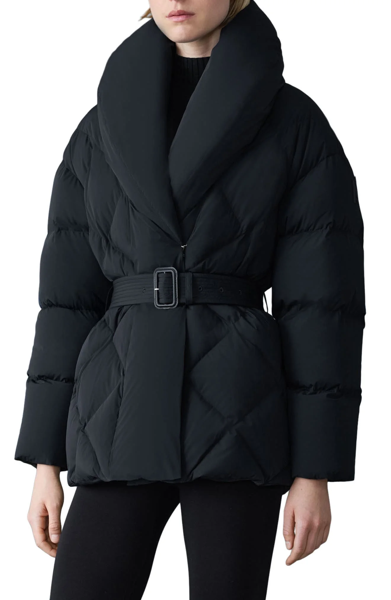 Mackage Olive Belted Quilted Down Jacket in Black at Nordstrom - 1