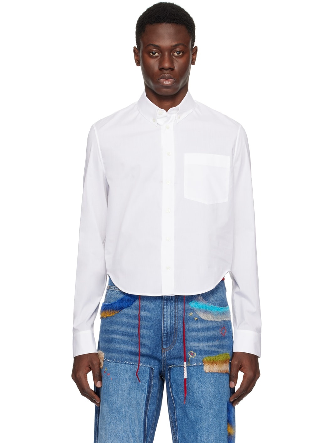 White Cropped Long Sleeve Shirt - 1