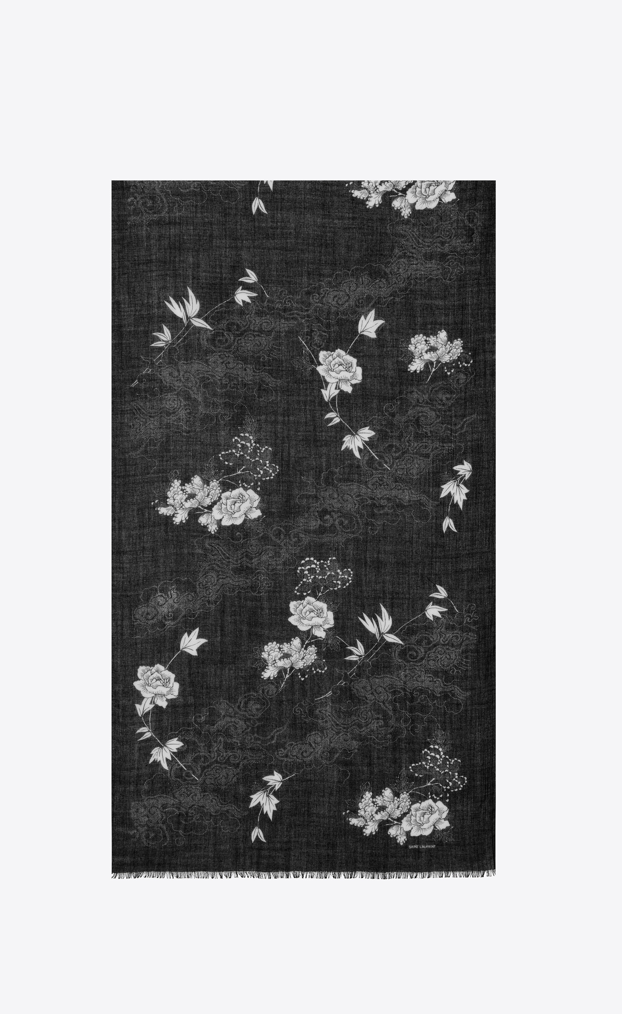 floral and cloud-print scarf in wool - 1