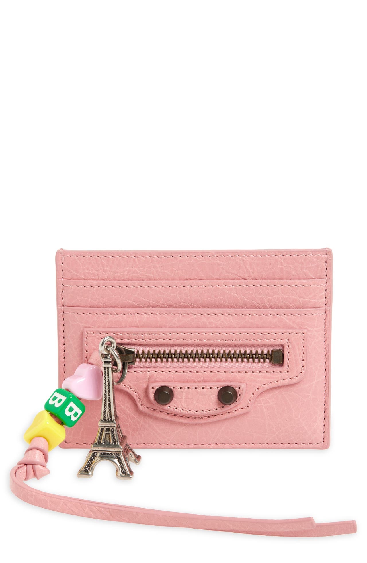 Balenciaga Le City Charm Crackled Leather Card Case in 5826 Vintage Pink at Nordstrom - 1