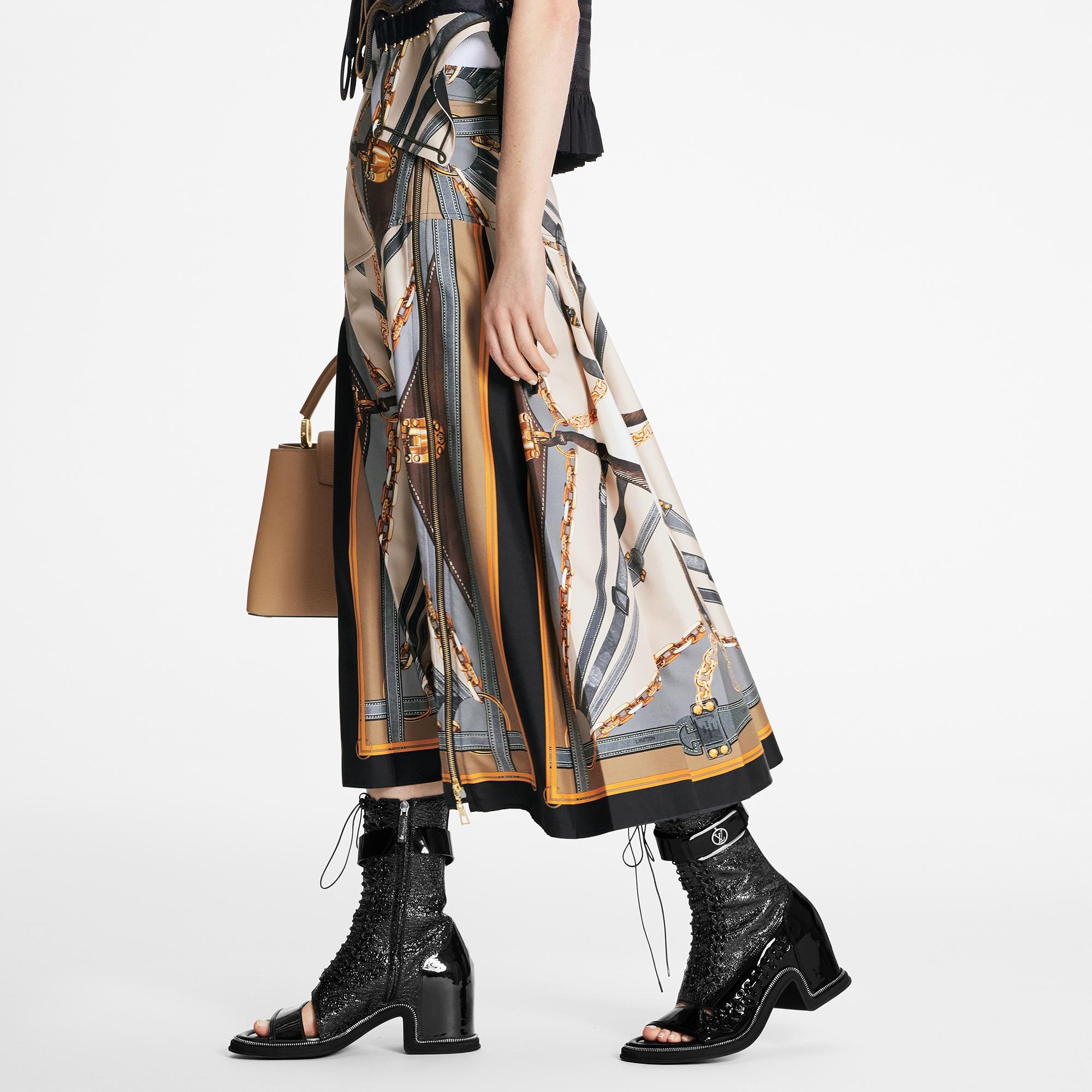 Scarf Print Asymmetrical Midi Skirt - 5