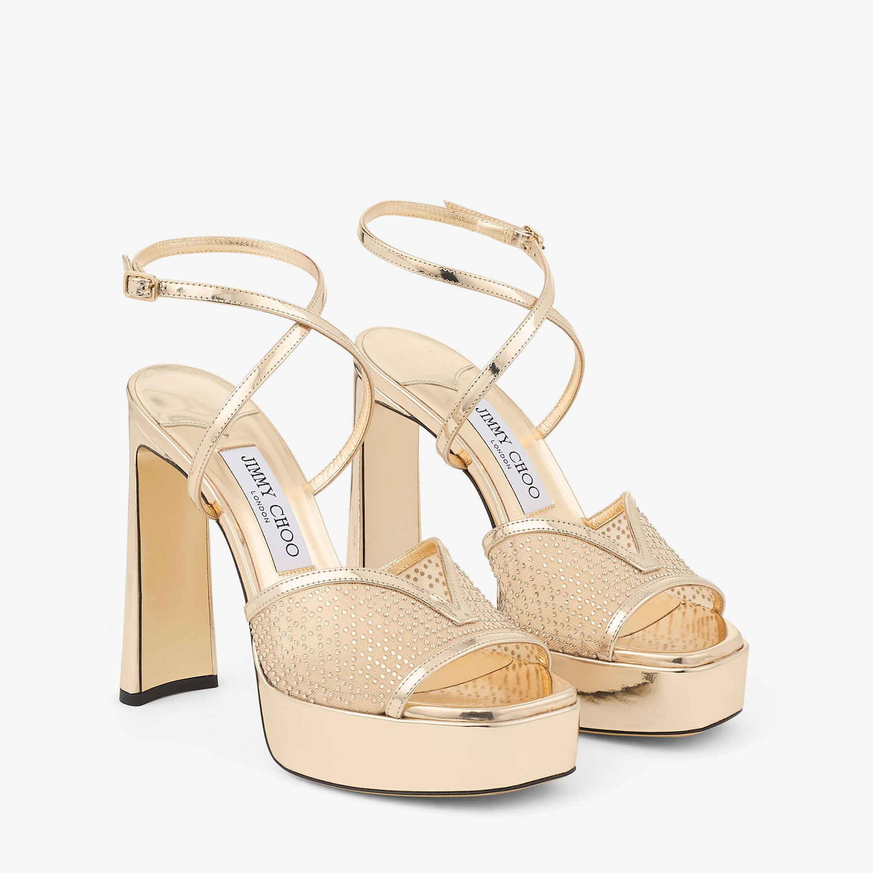 Karli Platform 125
Gold Illusion Crystal Mesh and Liquid Metal Leather Sandals - 2