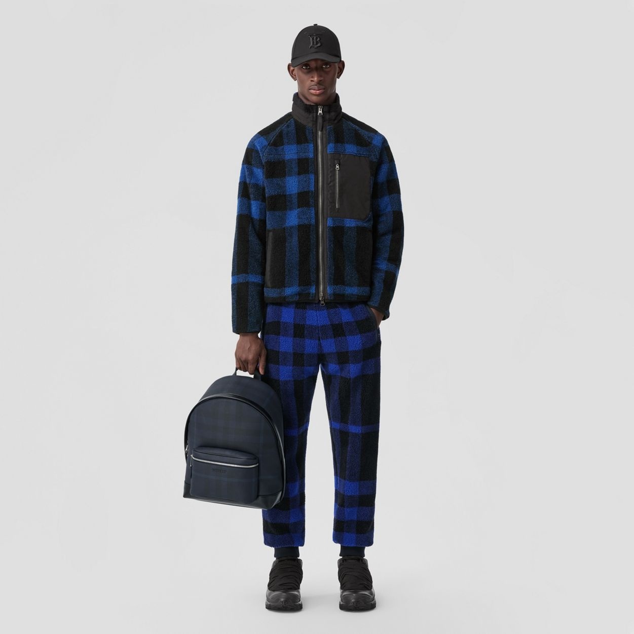 Exaggerated Check and Leather Backpack - 6