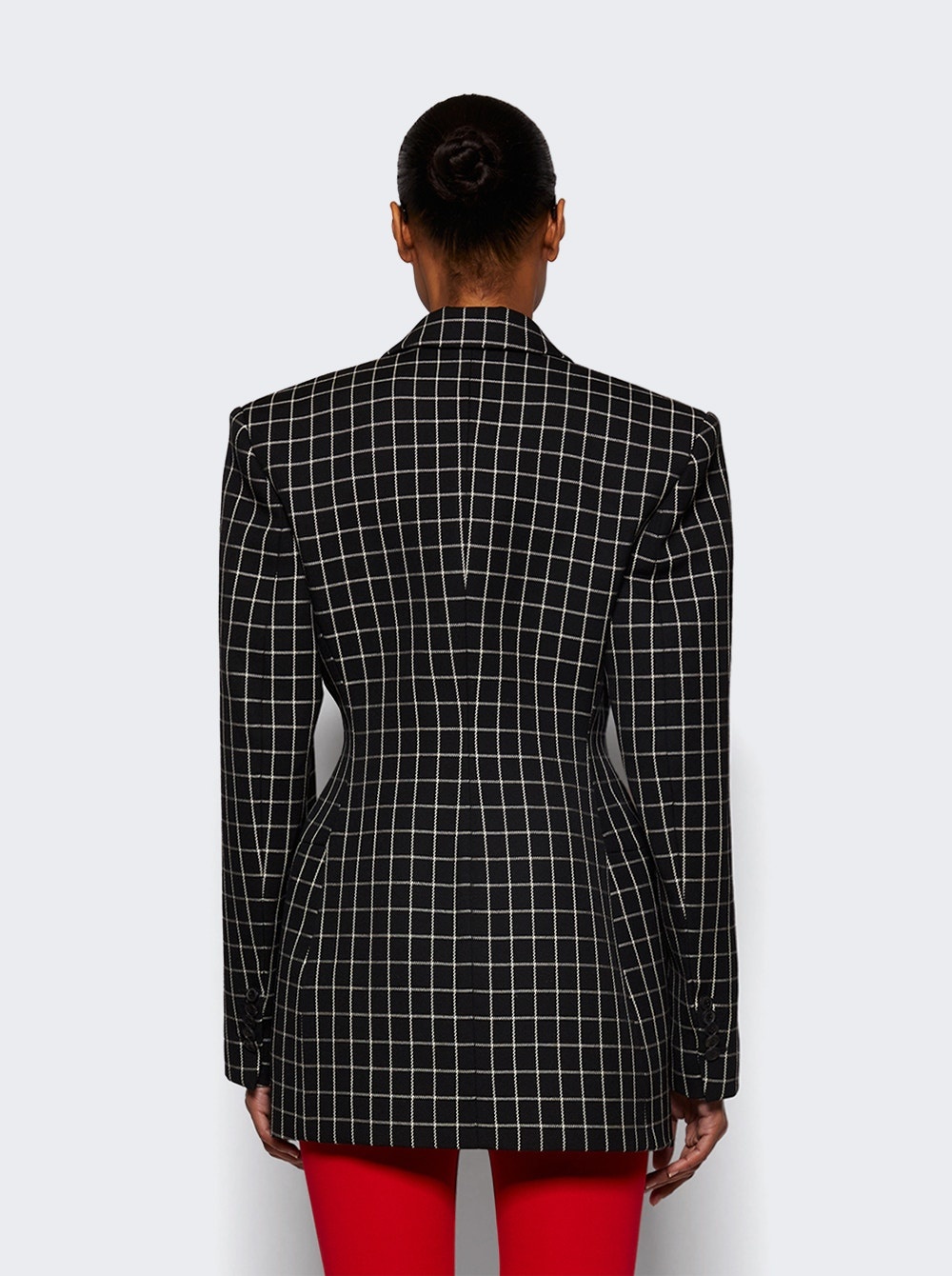 Double Breasted Contour Blazer Black Plaid - 5