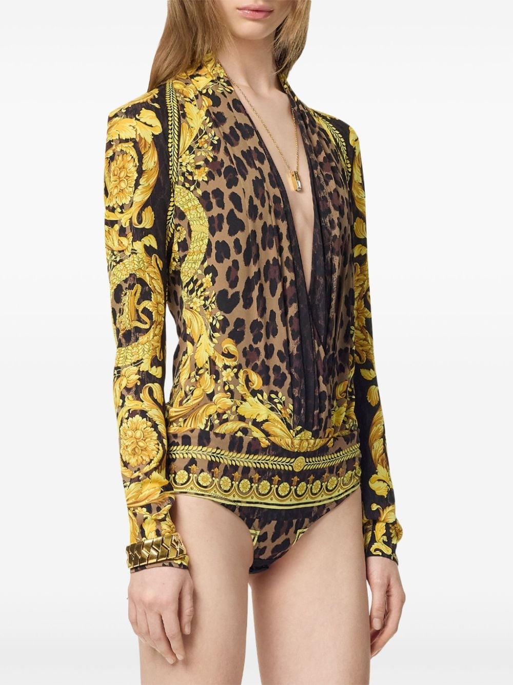 Wild Barocco silk draped bodysuit - 3