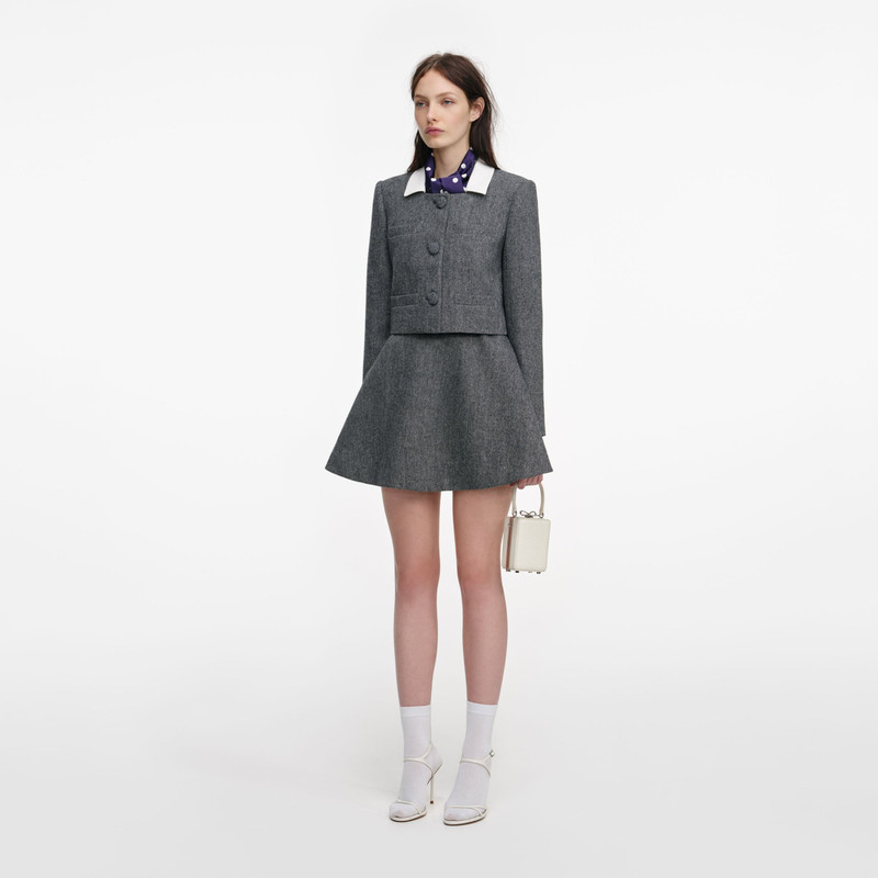 Grey Herringbone Scarf Detail Jacket 2