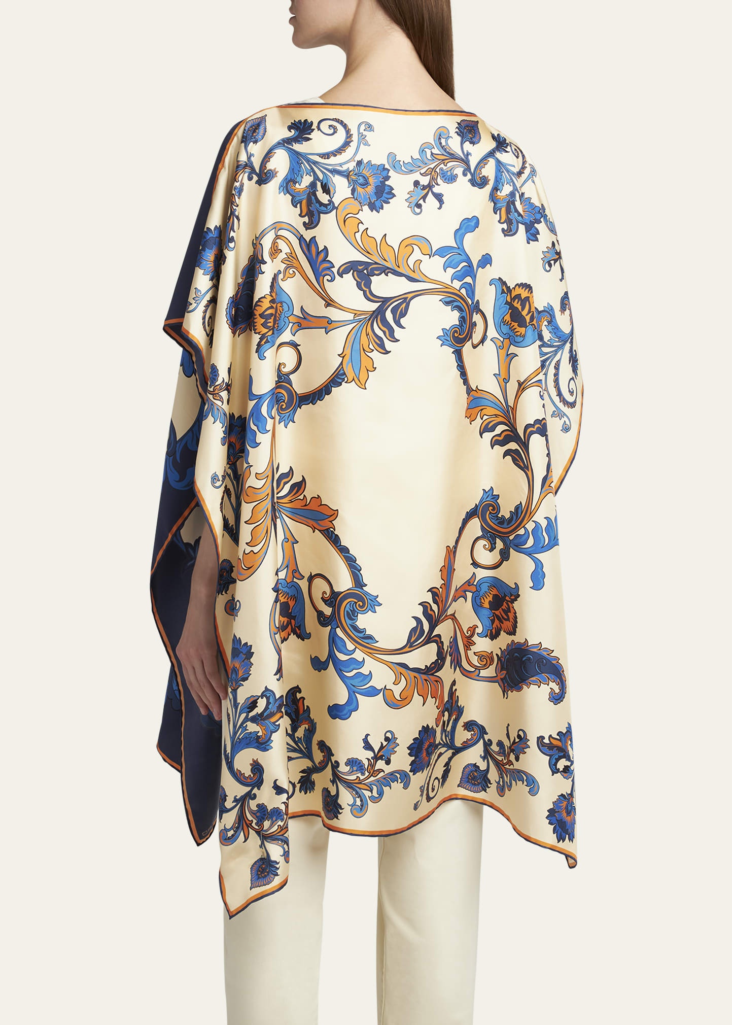 Leaf-Print Silk Poncho - 3