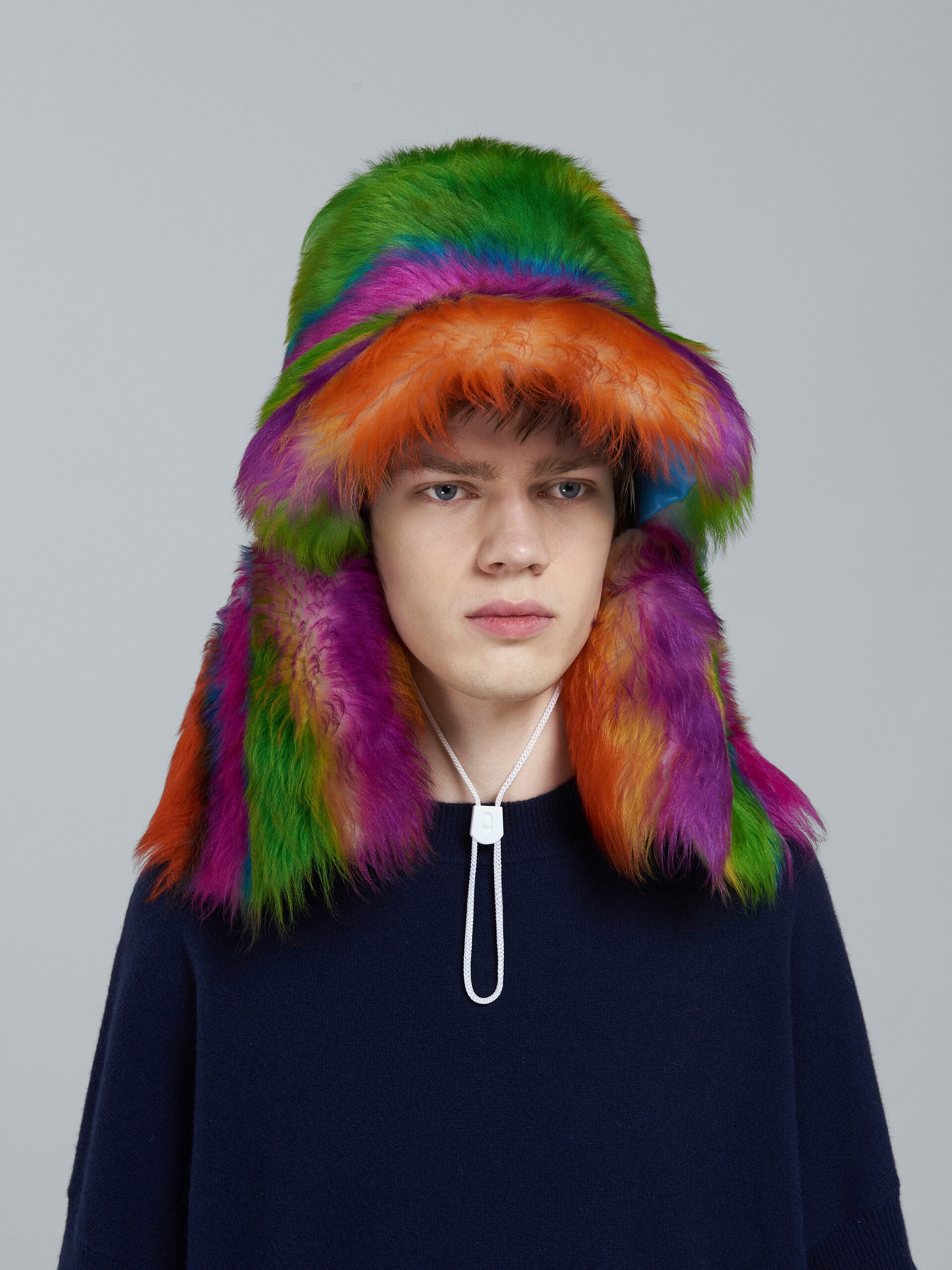STRIPED SHEARLING HAT - 2