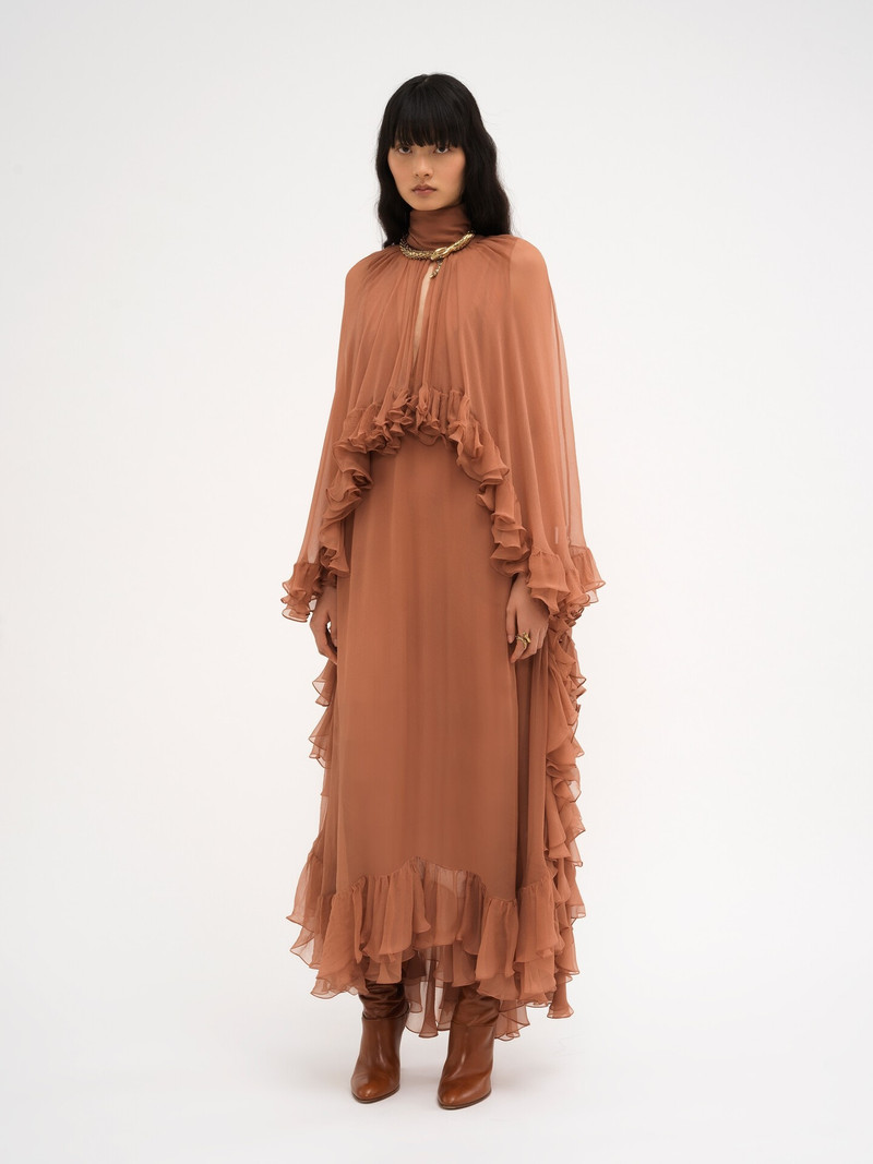 MOCK-NECK RUFFLE DRESS IN SILK MOUSSELINE 1