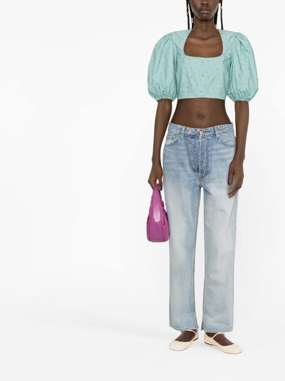 floral-print cropped blouse - 2