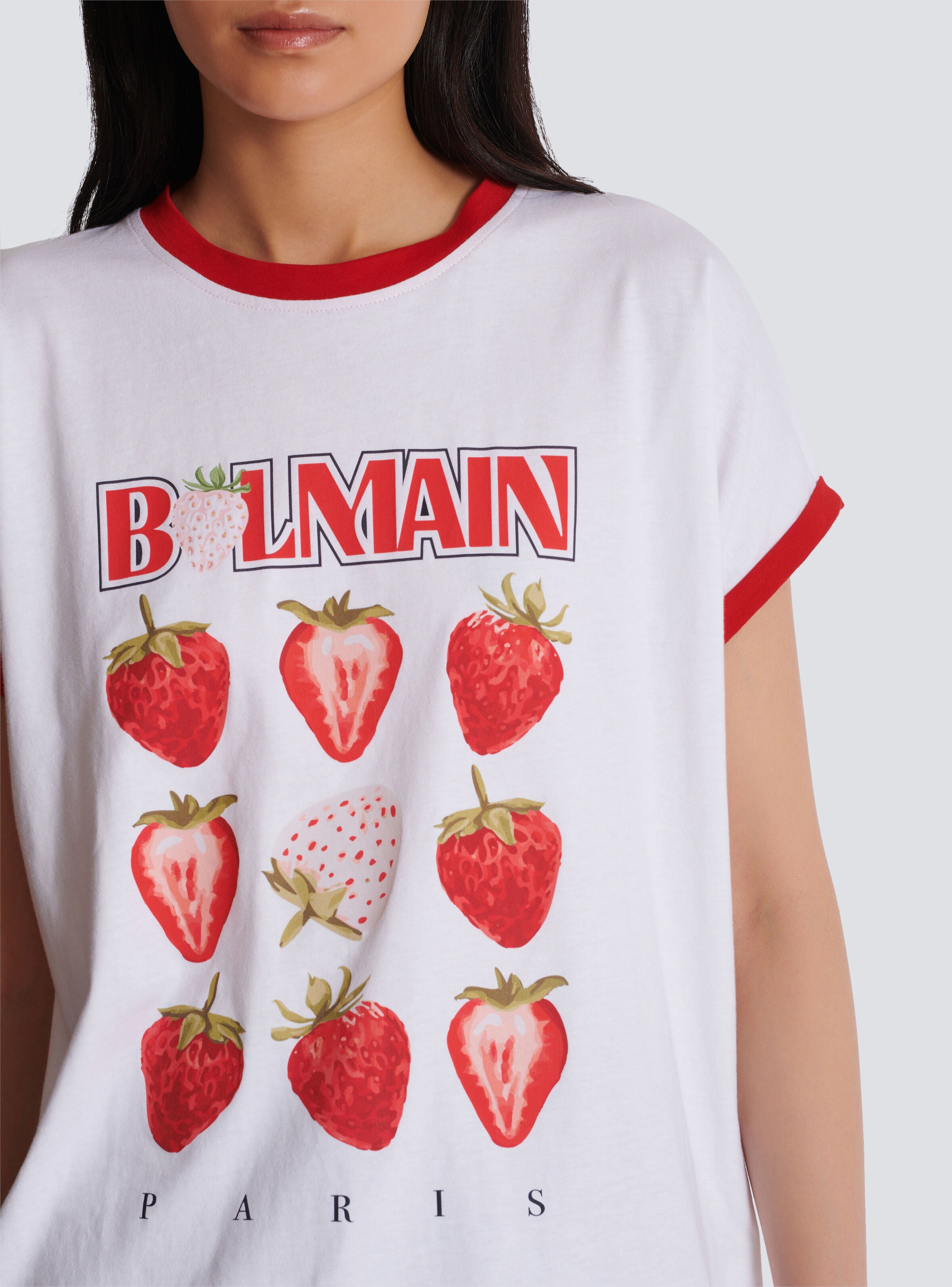 Two-tone T-shirt with Balmain Strawberry print - 8