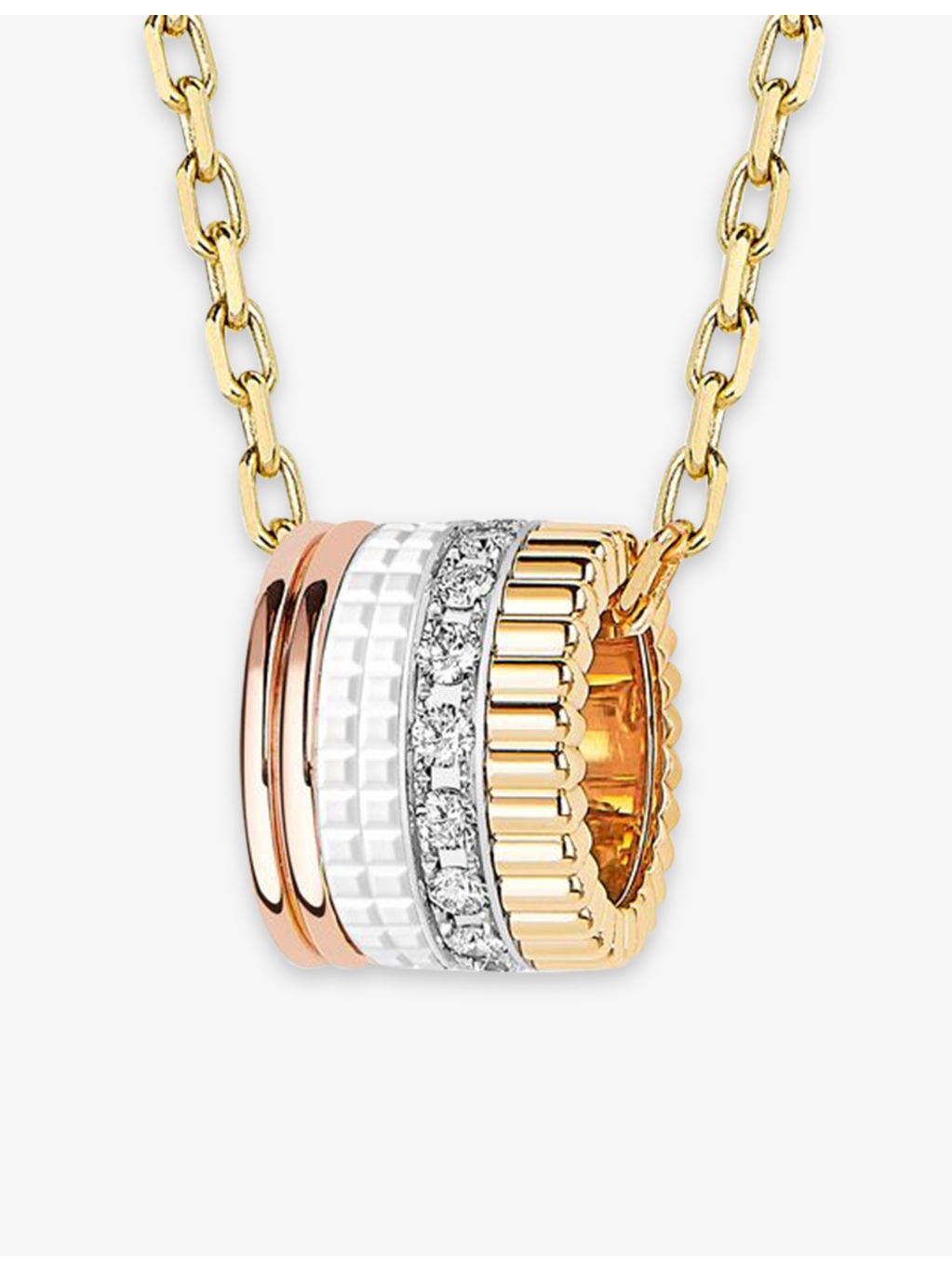 Quatre White Edition Large 18ct Yellow-Gold, White-Gold, Pink-Gold, Hyceram and 0.23ct Diamond Neckl - 3
