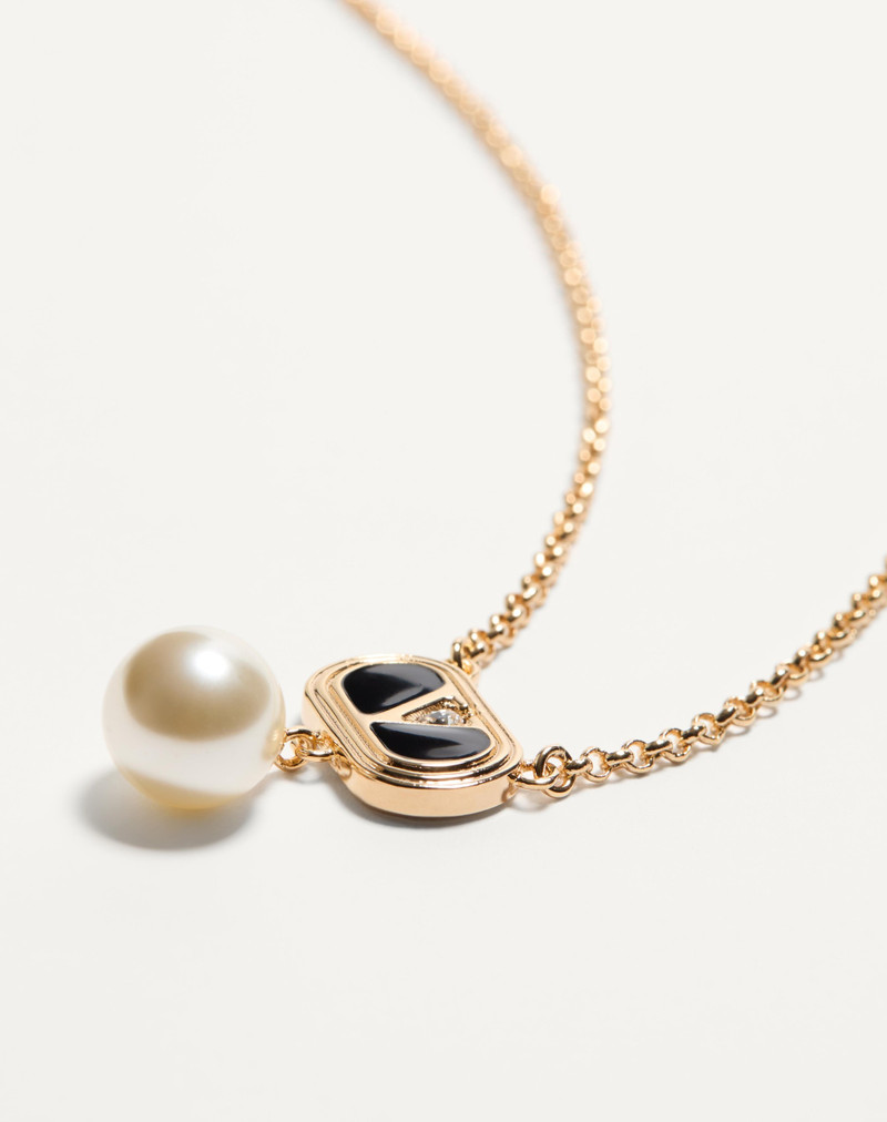 Valentino OVALETTE METAL NECKLACE WITH ENAMEL, CRYSTAL, AND SWAROVSKI® PEARL outlook