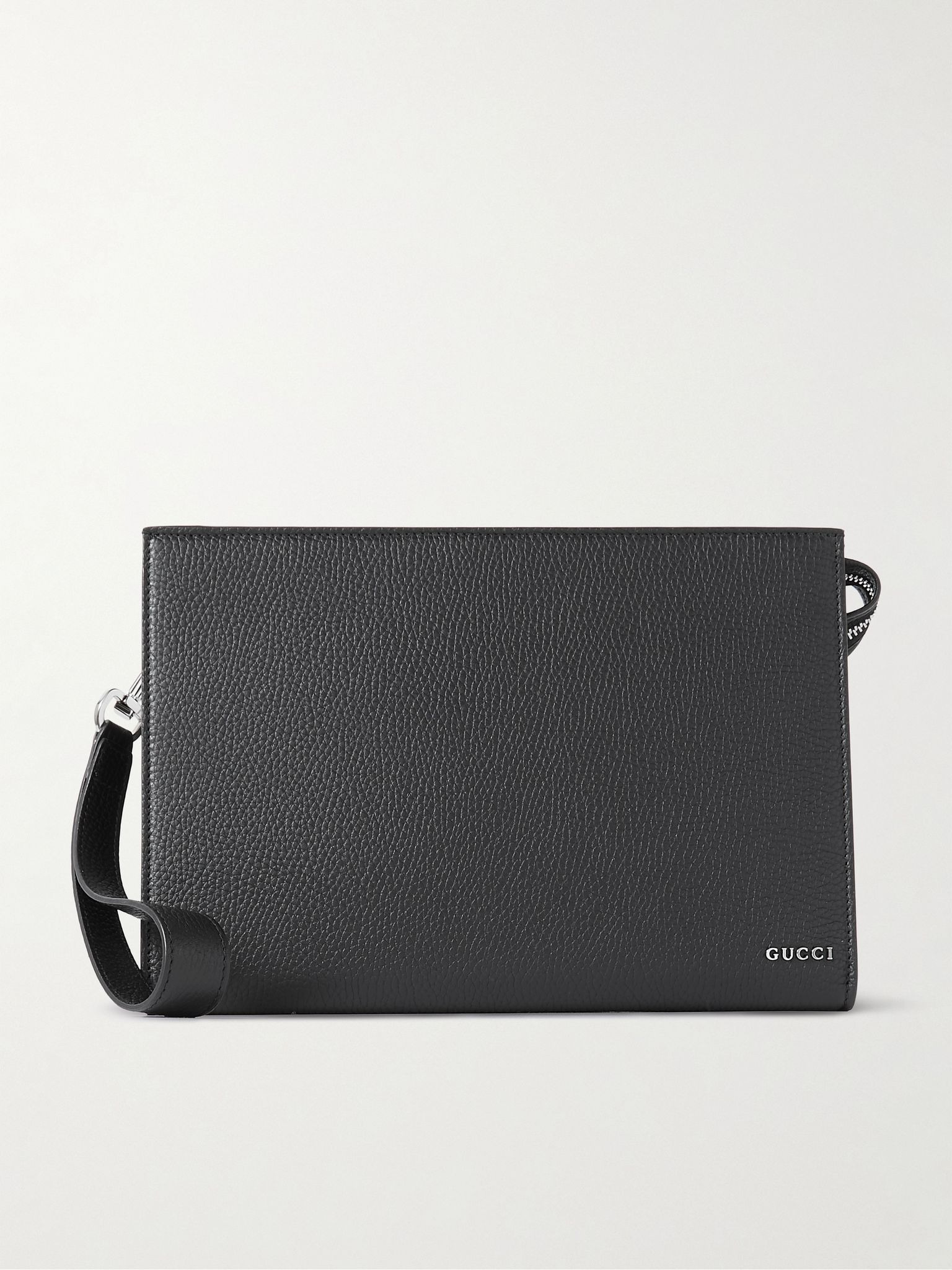 Logo-Embellished Full-Grain Leather Pouch Black - 1