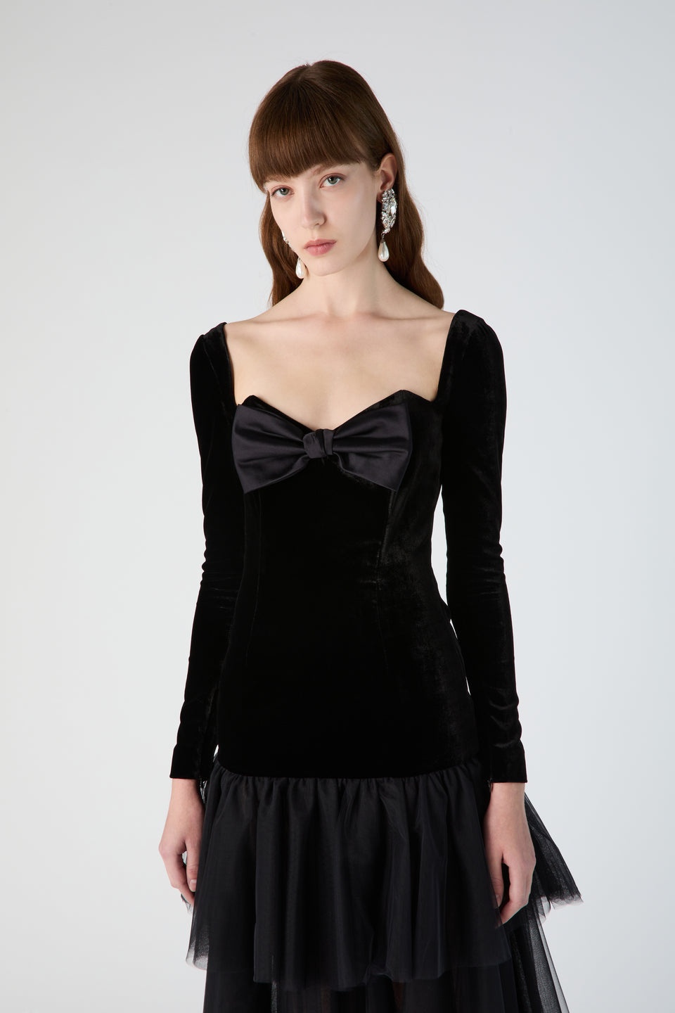 VELVET DRESS WITH TULLE SKIRT AND DUCHESSE BOW - 6