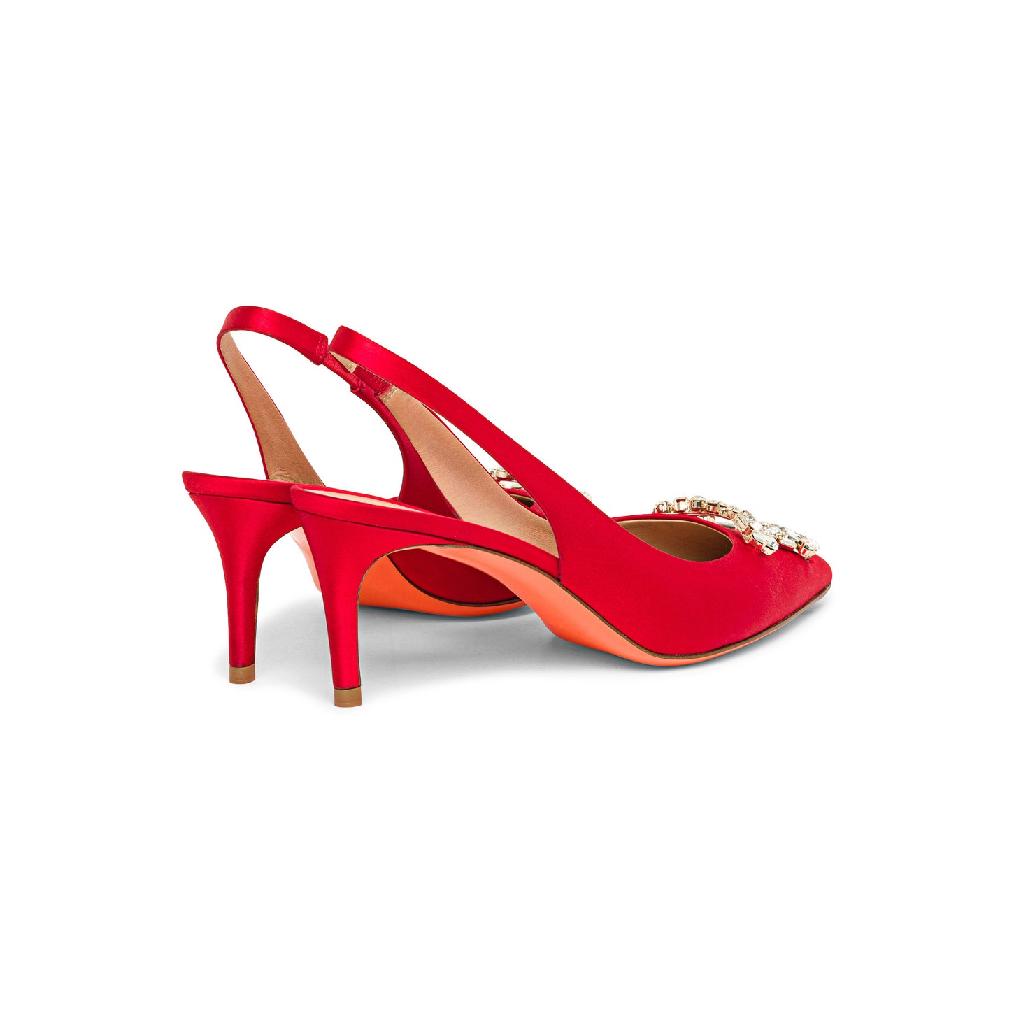 Women's red satin mid-heel Santoni Sibille pump - 3