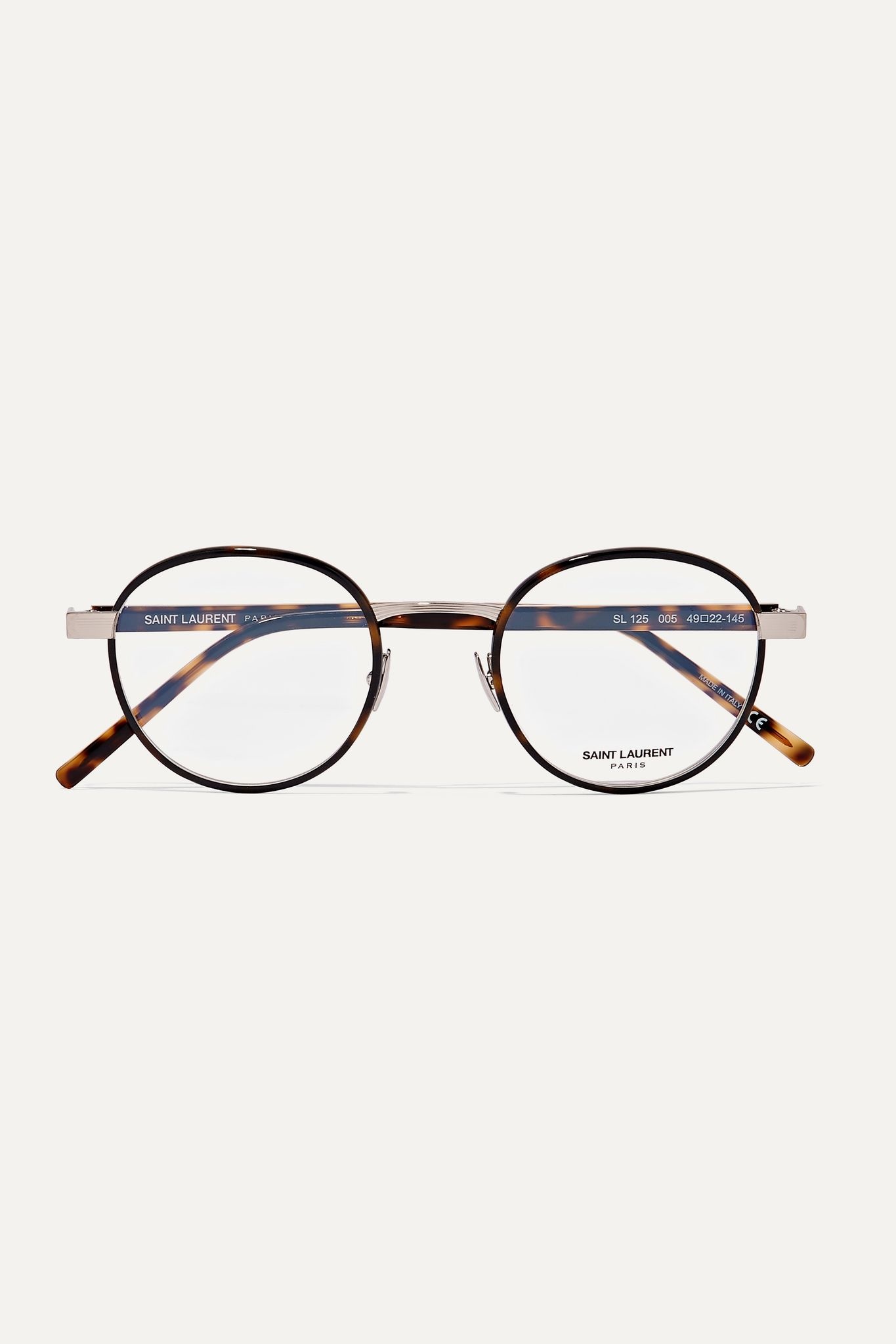 Round-frame tortoiseshell acetate and silver-tone optical glasses - 1