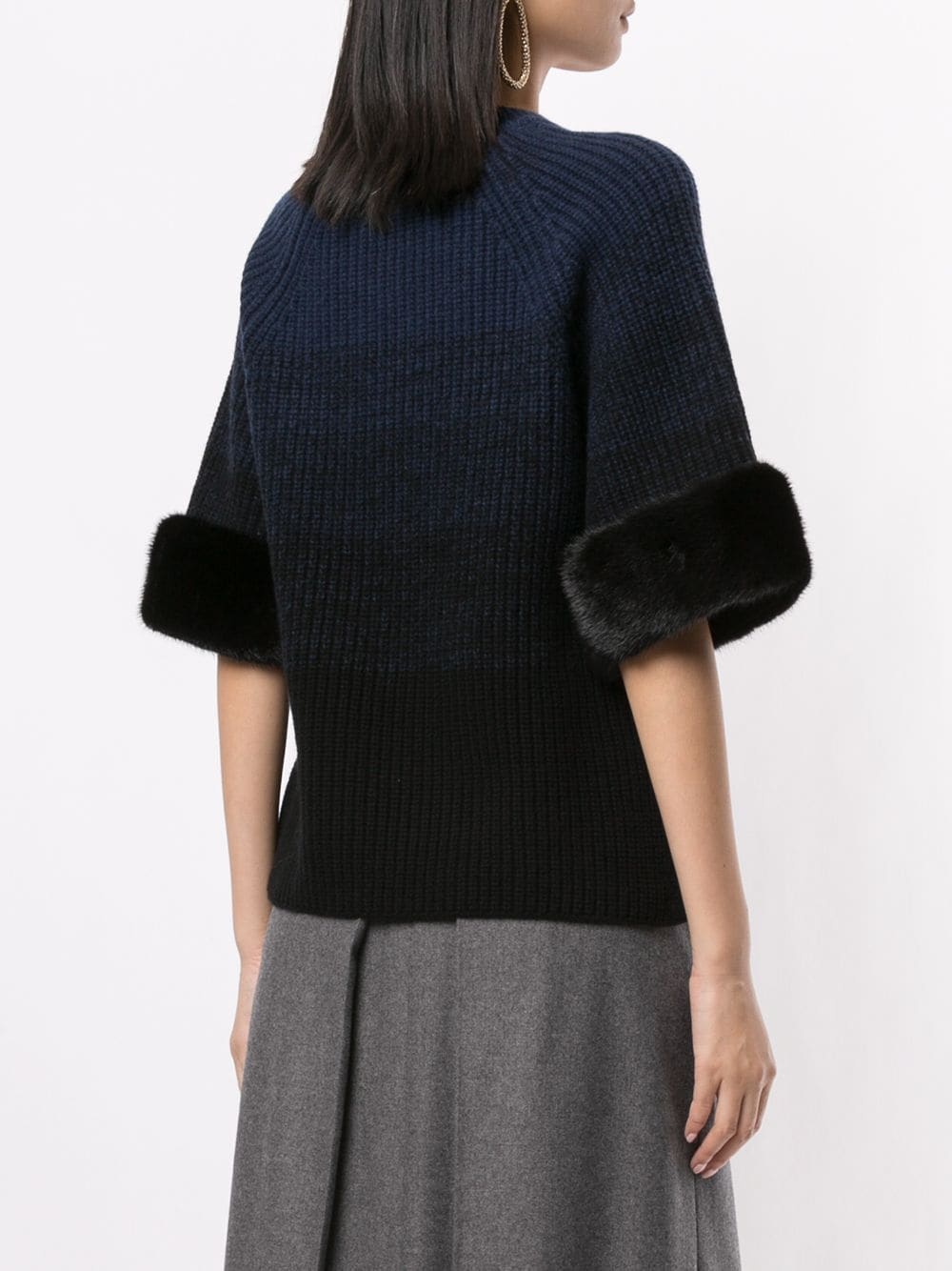 ombre fur-trim knitted top - 4