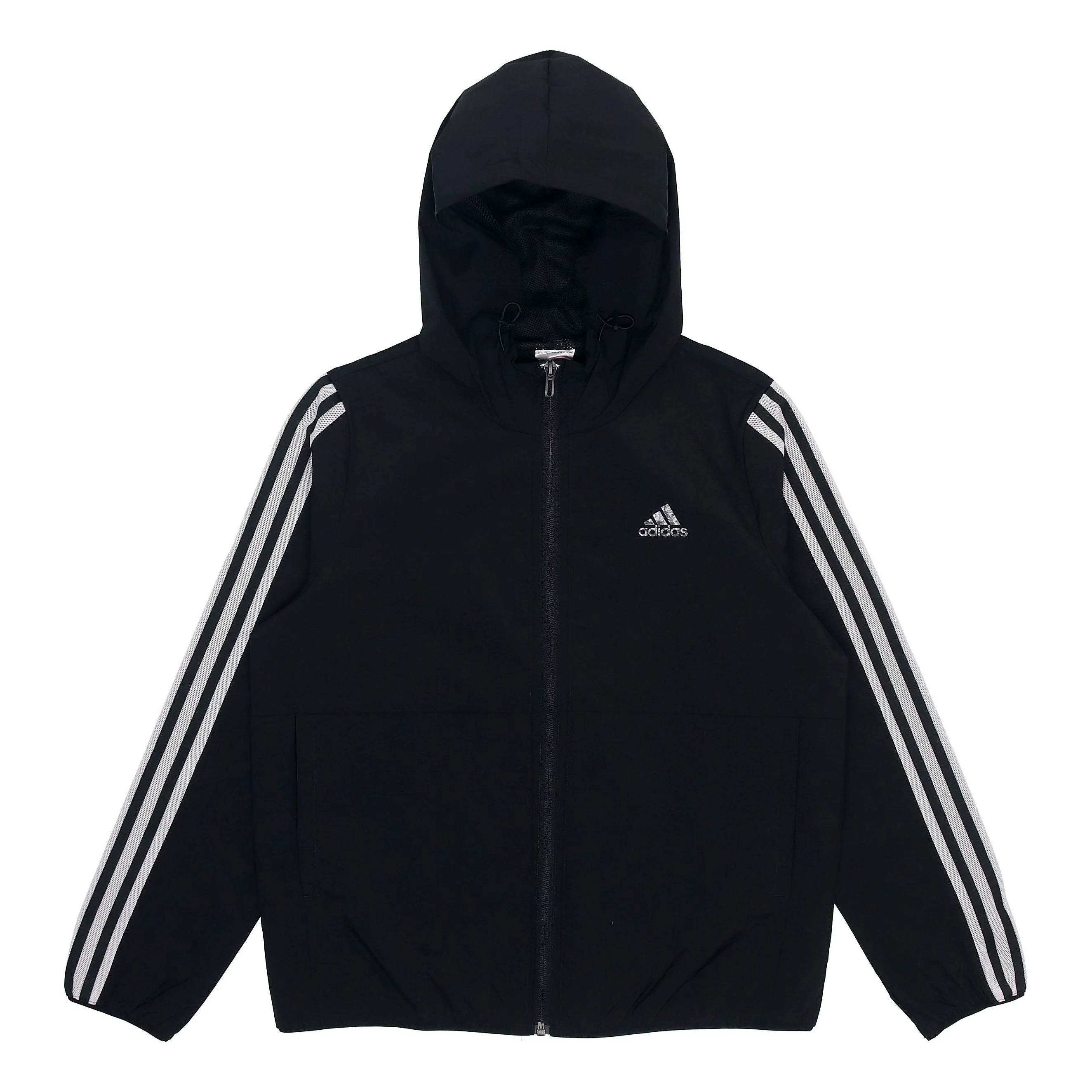 (WMNS) adidas 고전적인 줄무늬 길쌈된 두건 재킷 검정 GQ0596 - 1