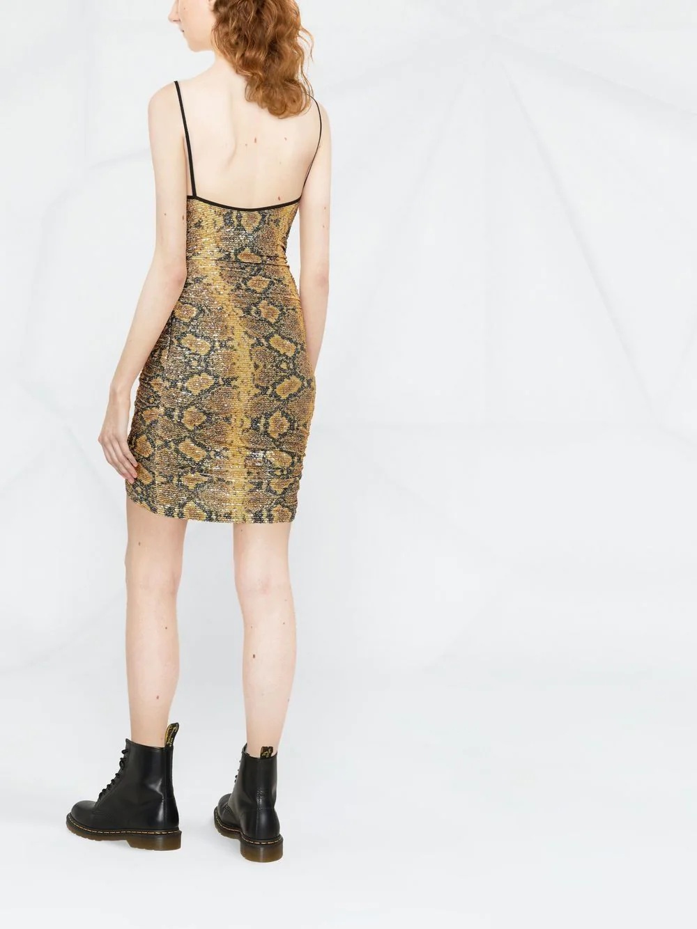 snakeskin print gathered mini dress - 3
