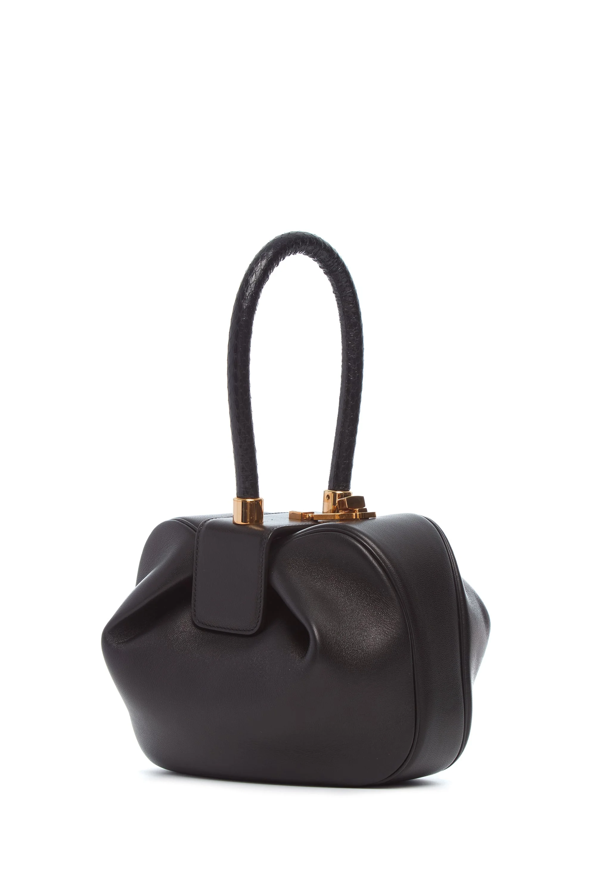 Nina Bag in Black Nappa Leather with Snakeskin Handle - 1