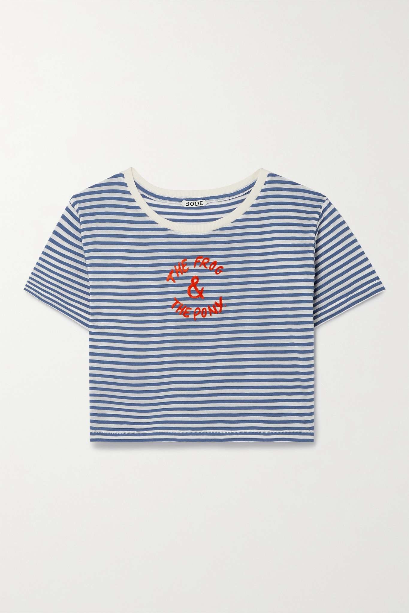 Frog and Pony cropped flocked striped cotton-blend T-shirt - 1