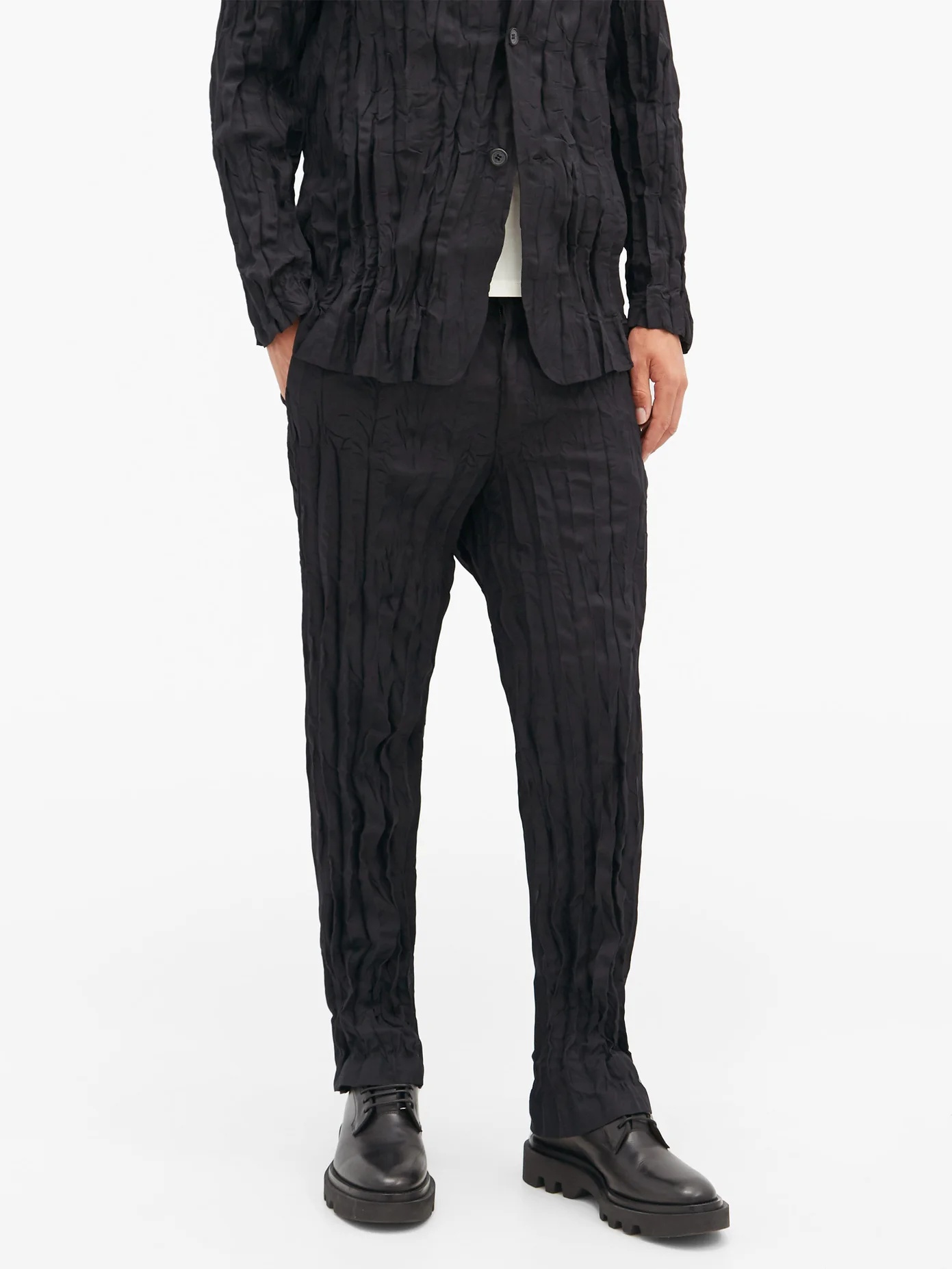 Technical-pleated crinkled-jersey trousers - 6