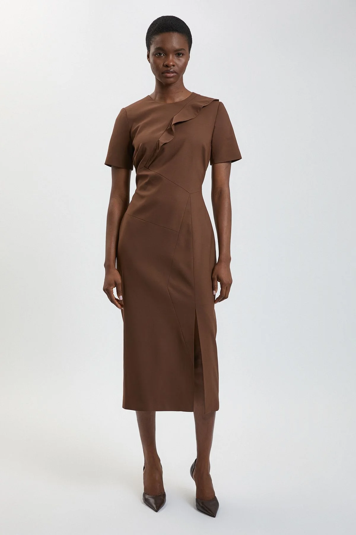 Tailored Fold Detail Midi Pencil Dress - 1