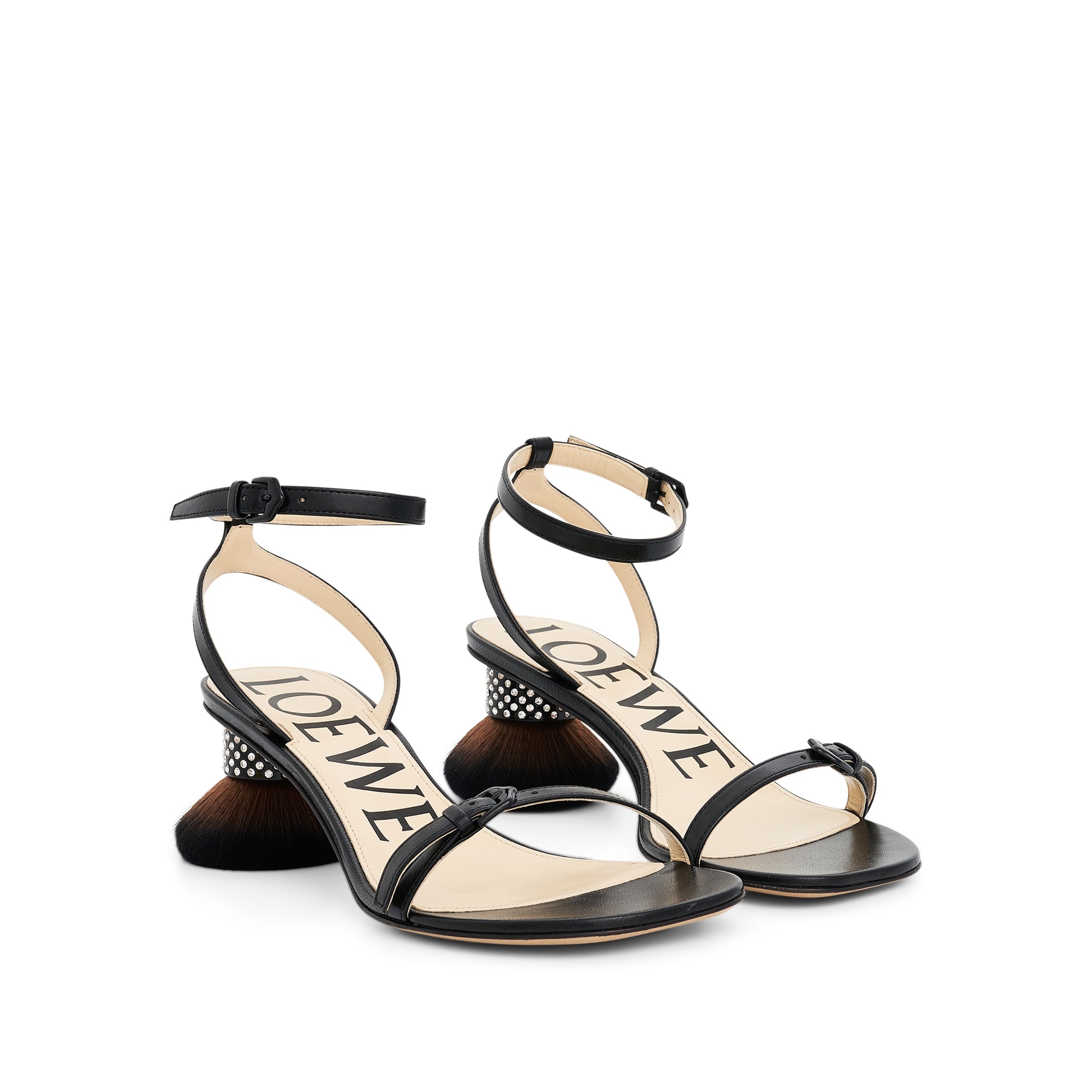 Petal Brush Heel Sandal in Black - 2