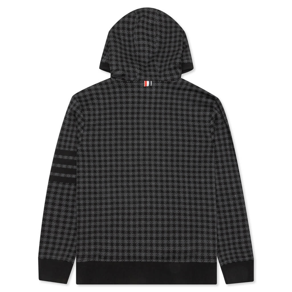 THOM BROWNE COTTON GUNCLUB CHECK JACQUARD 4-BAR ZIP HOODIE - BLACK - 2
