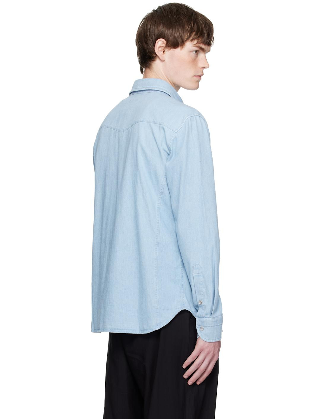 Blue Denim Chambray Western Shirt - 3
