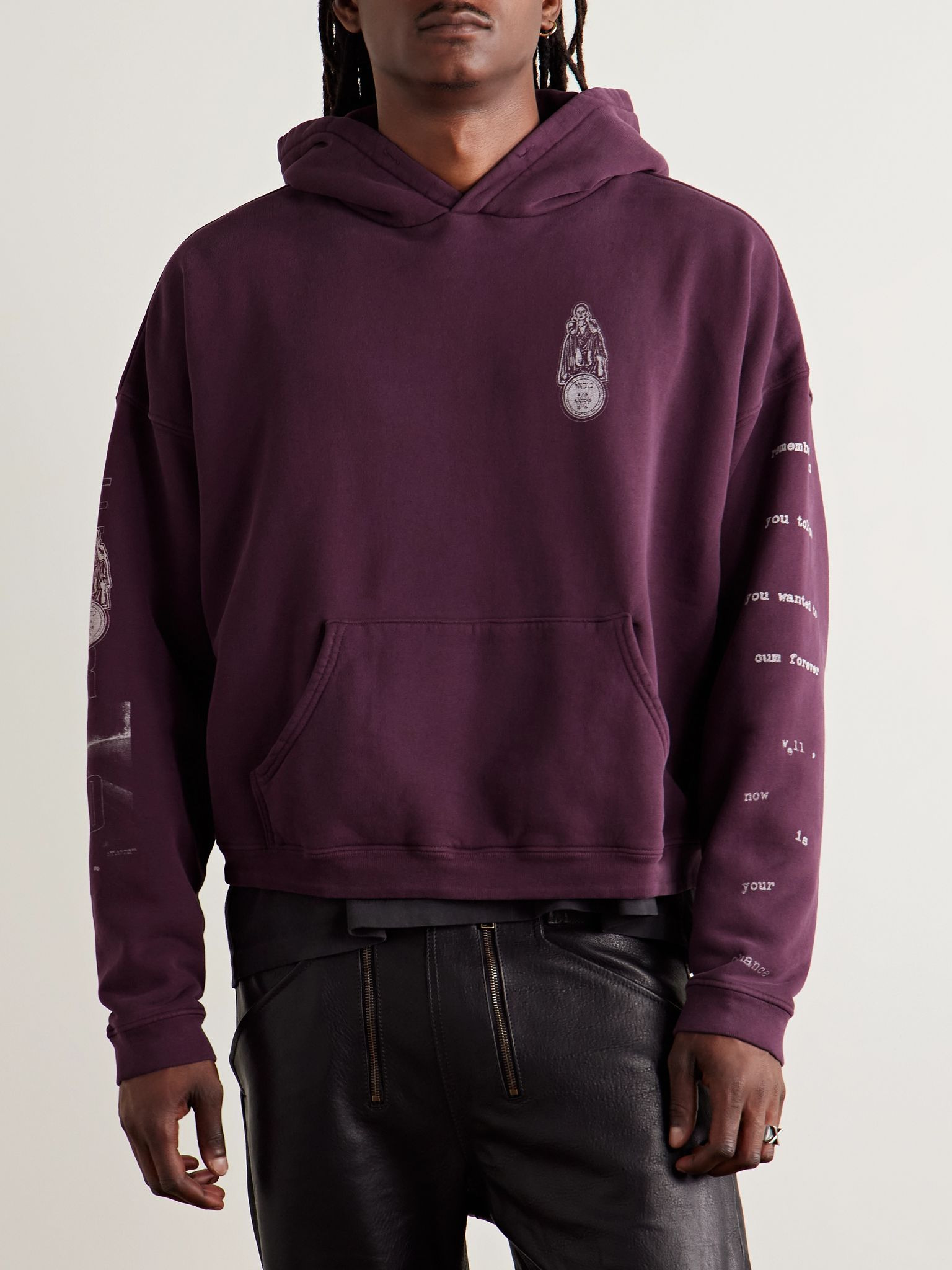 Remember When Printed Cotton-Jersey Hoodie Burgundy - 3